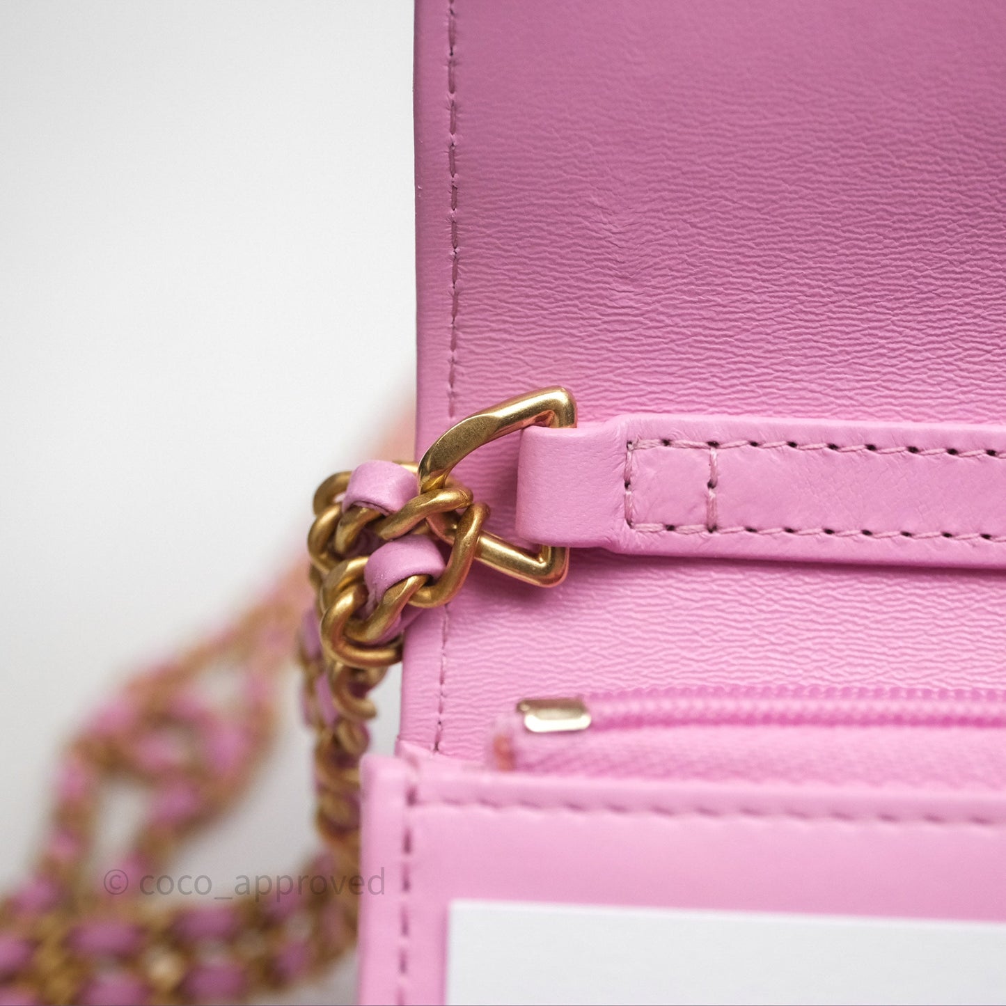 Chanel CC Chain Wallet On Chain WOC Pink Lambskin Aged Gold Hardware