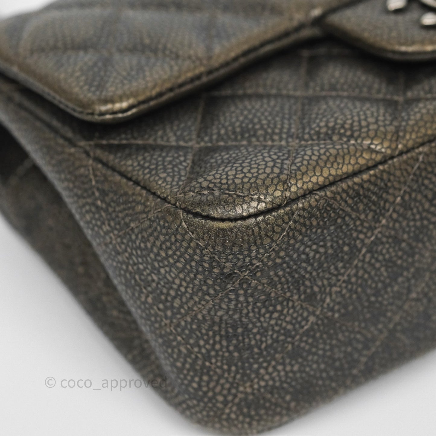 Chanel Mini Rectangular Quilted Metallic Grey Caviar Ruthenium Hardware
