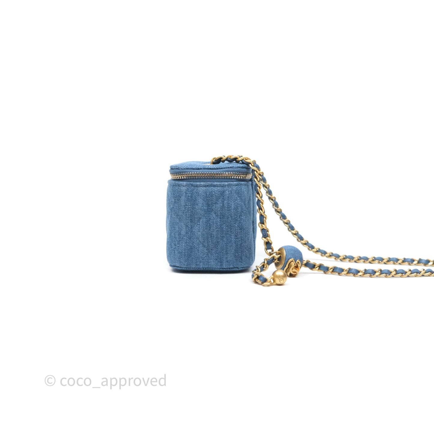 Chanel Mini Pearl Crush Vanity With Chain Denim Aged Gold Hardware