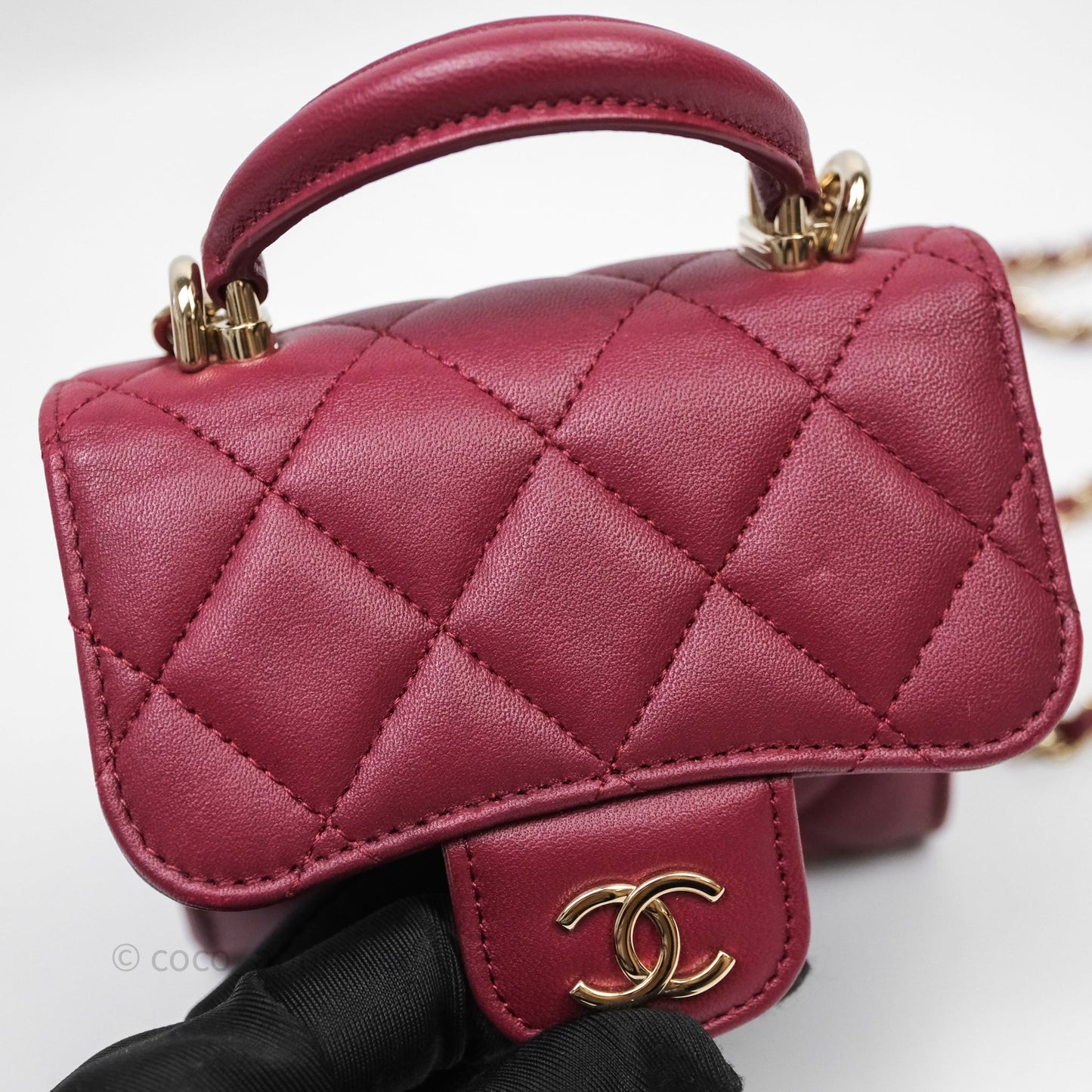 Chanel Mini Top Handle Flap Bag Red Lambskin Gold Hardware