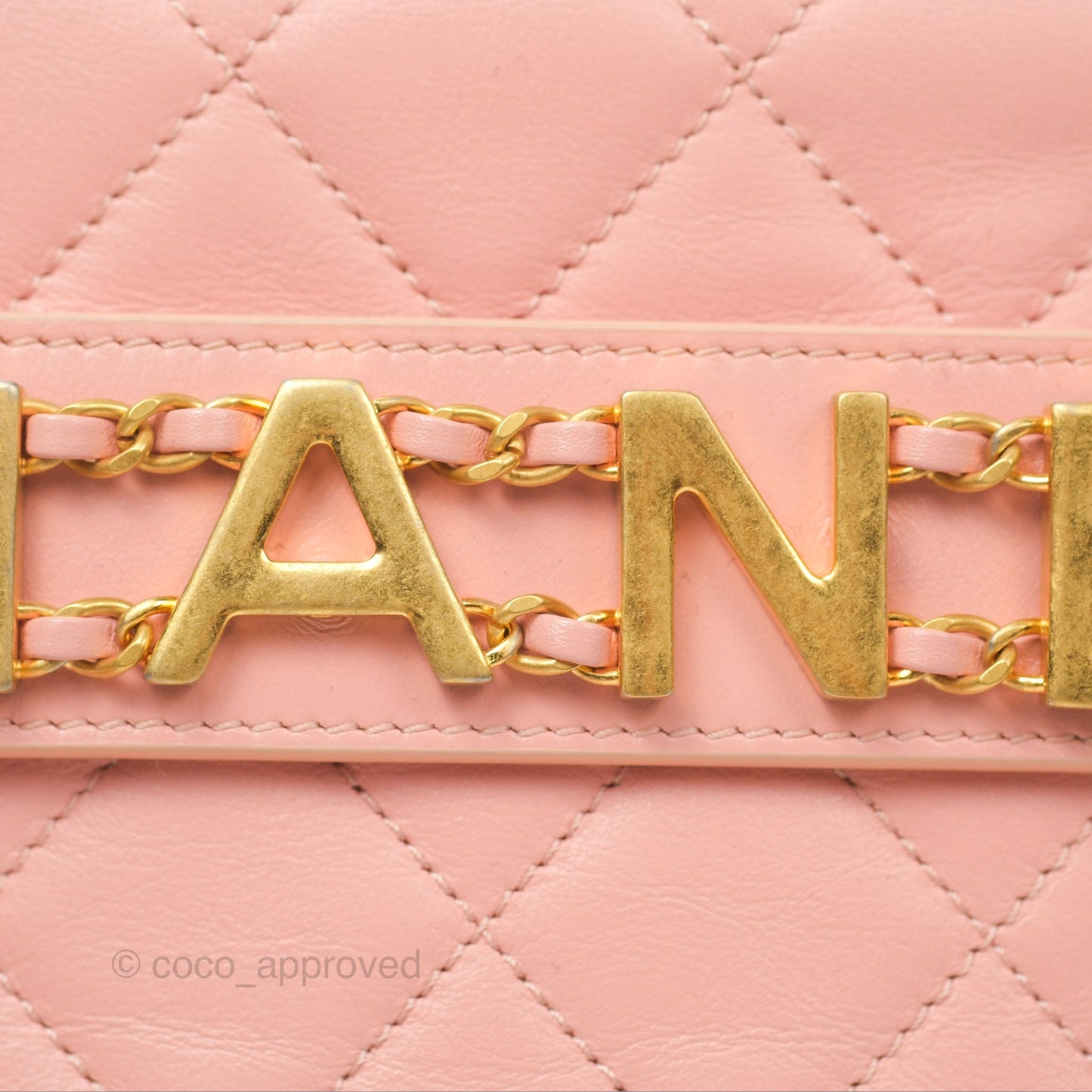Chanel Logo Enchained Camera Bag Pink Calfskin Aged Gold Hardware