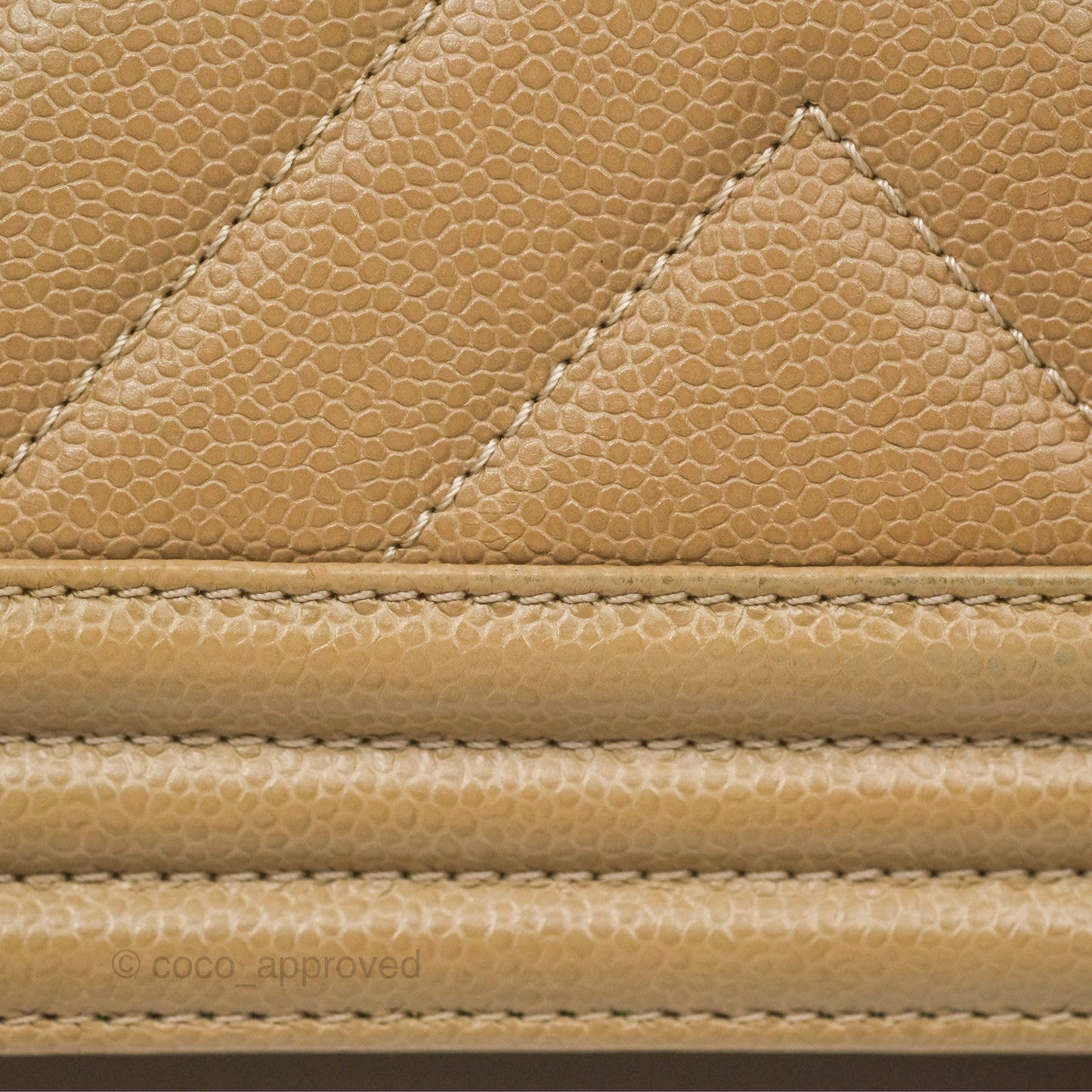 Chanel Medium Boy Chevron Beige Caviar Aged Gold Hardware