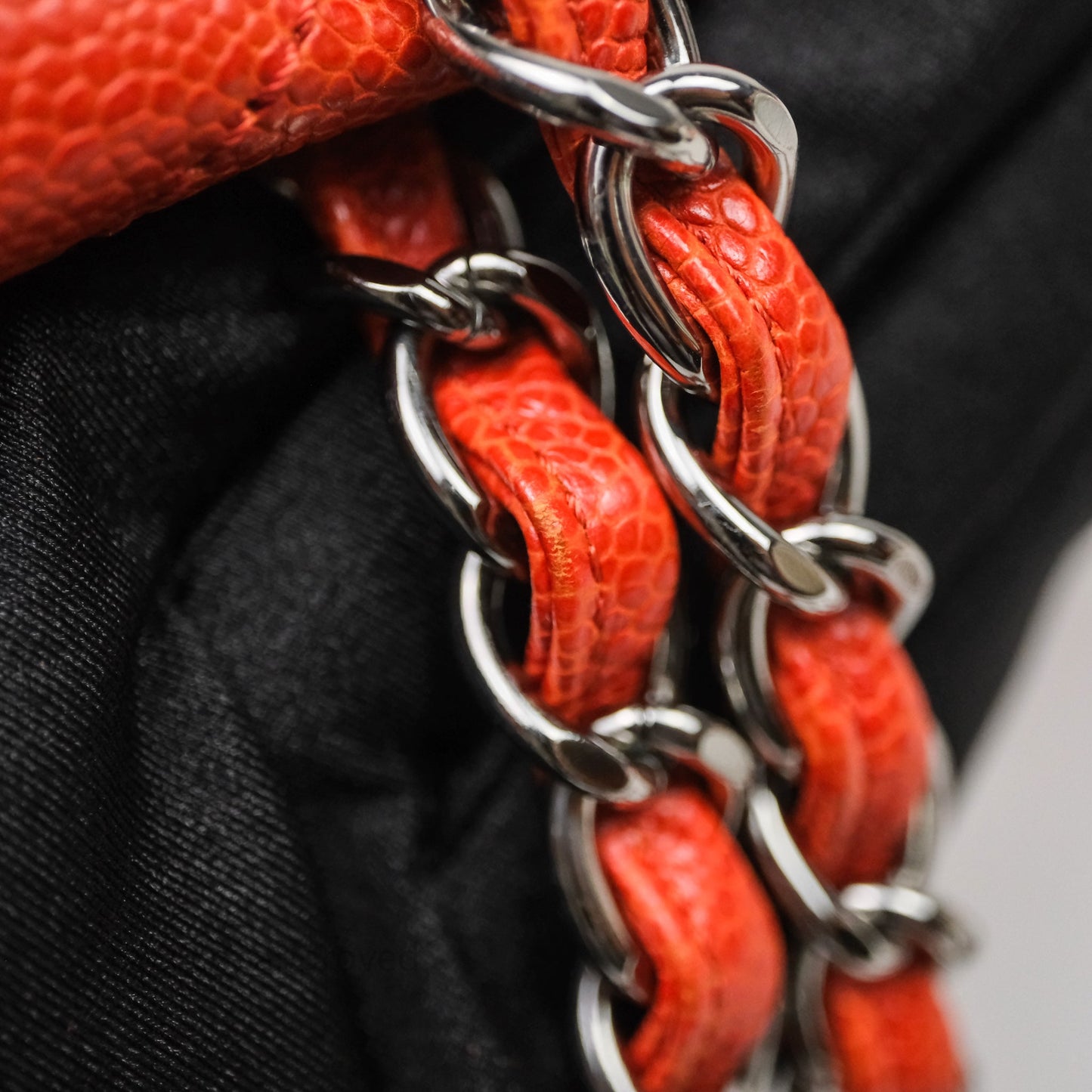 Chanel Flap Bag Caviar Orange Silver Hardware