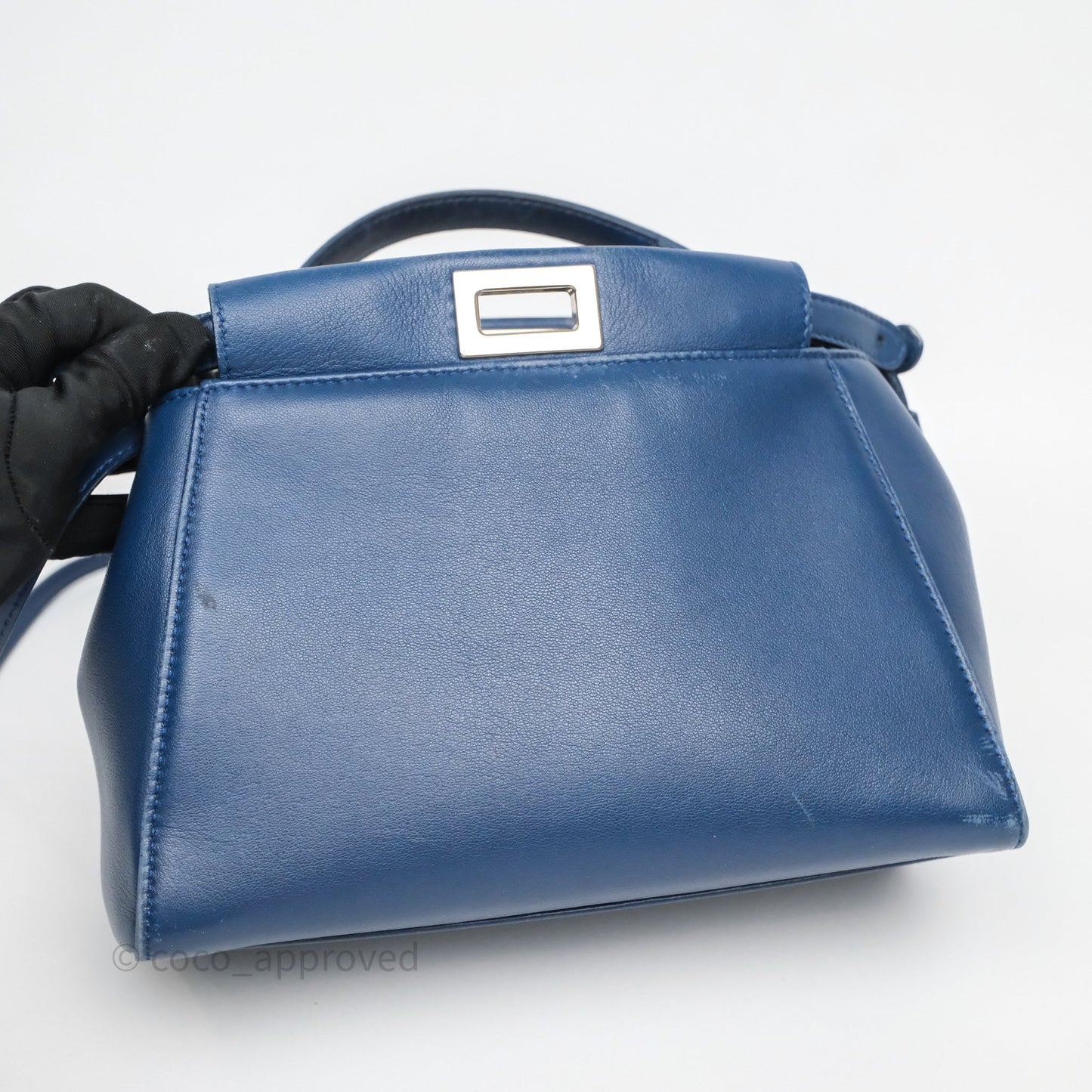 Fendi Nappa Mini Peekaboo Bag Blue Silver Hardware