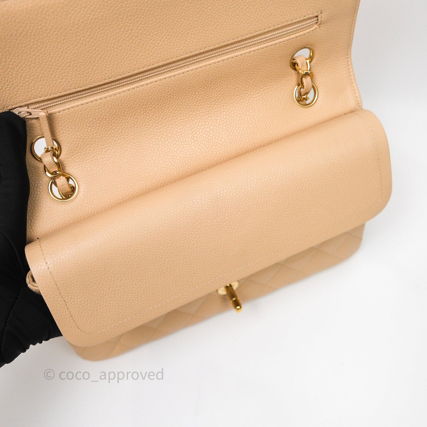 Chanel Classic M/L Medium Flap Quilted Beige Caviar Gold Hardware