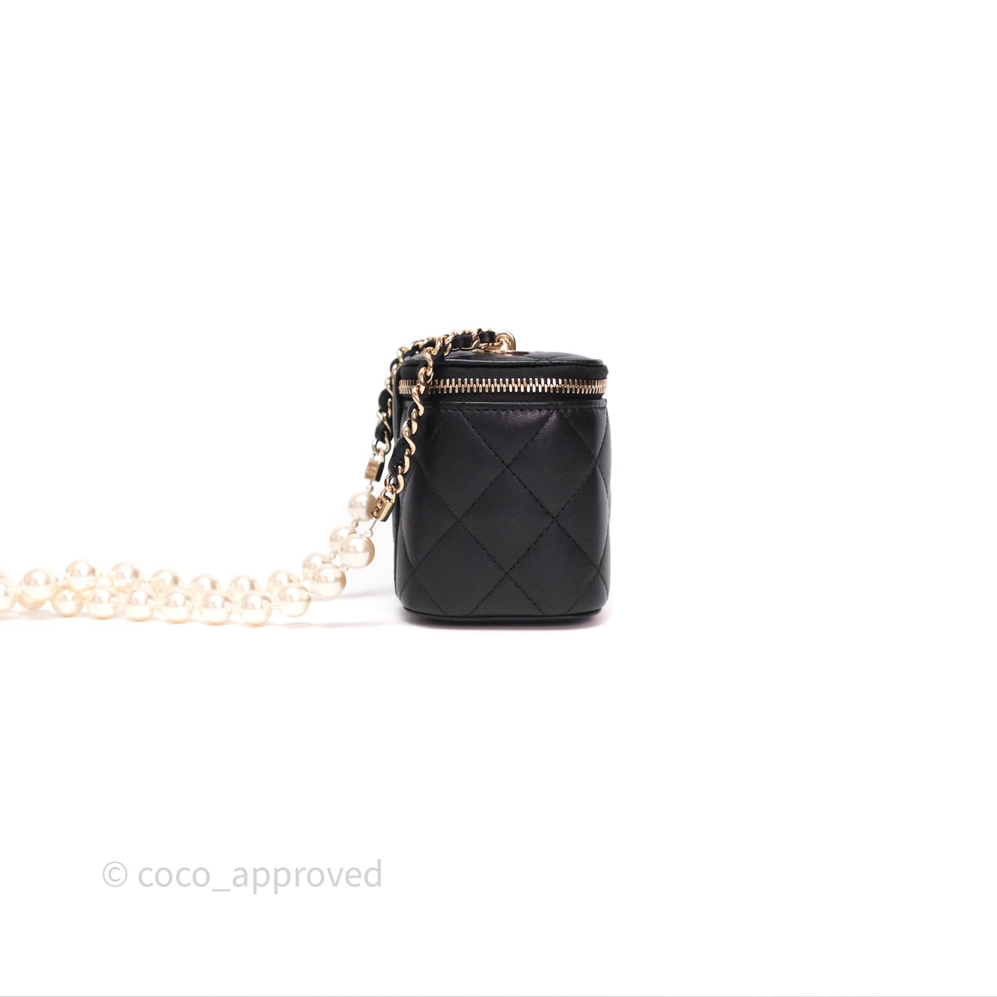 Chanel Mini Vanity With Pearl Chain Black Lambskin Gold Hardware