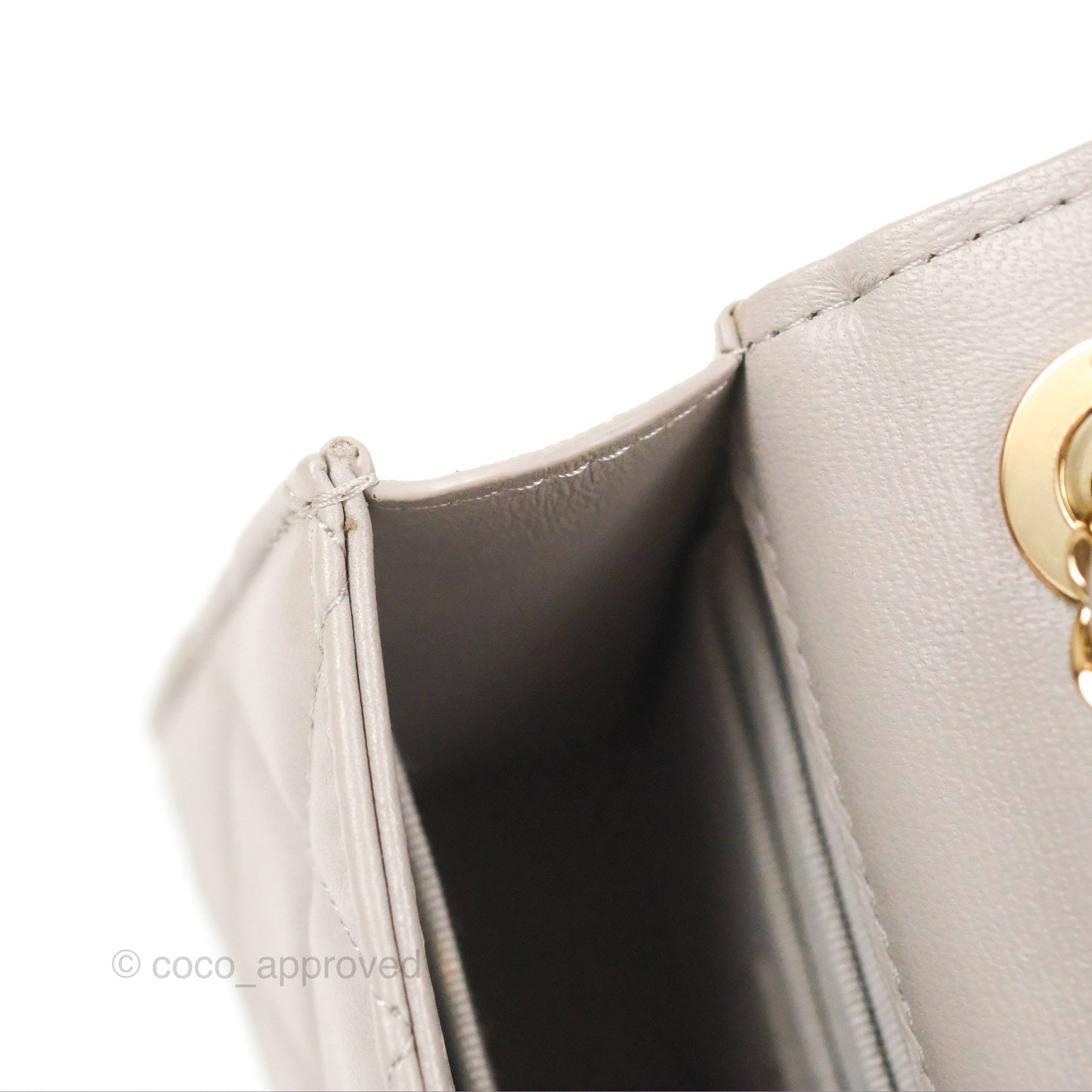 Chanel Mini Quilted Trendy CC Clutch With Chain Light Grey Lambskin Gold Hardware