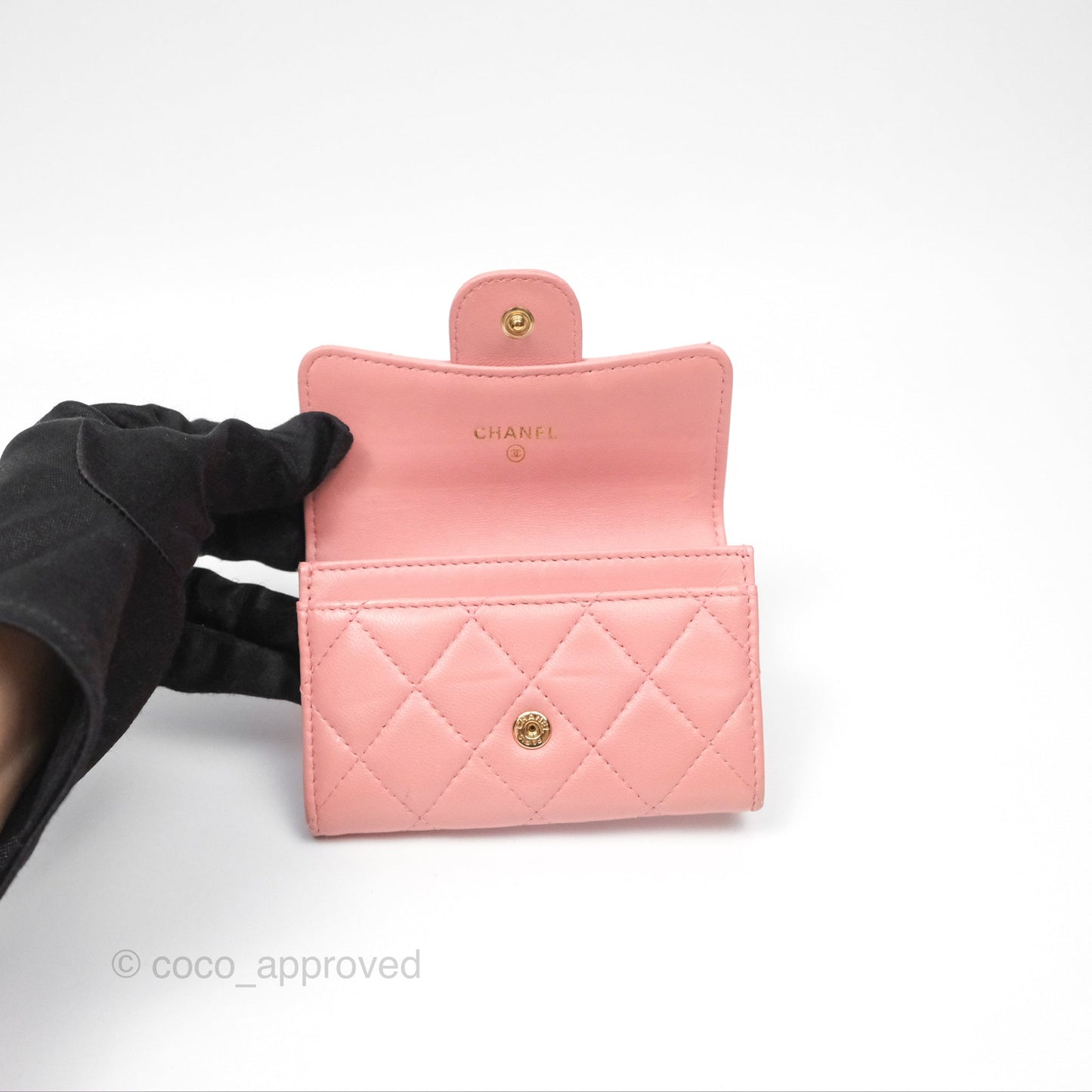 Chanel Classic Flap Card Holder Quilted Pink Lambskin Gold Hardware