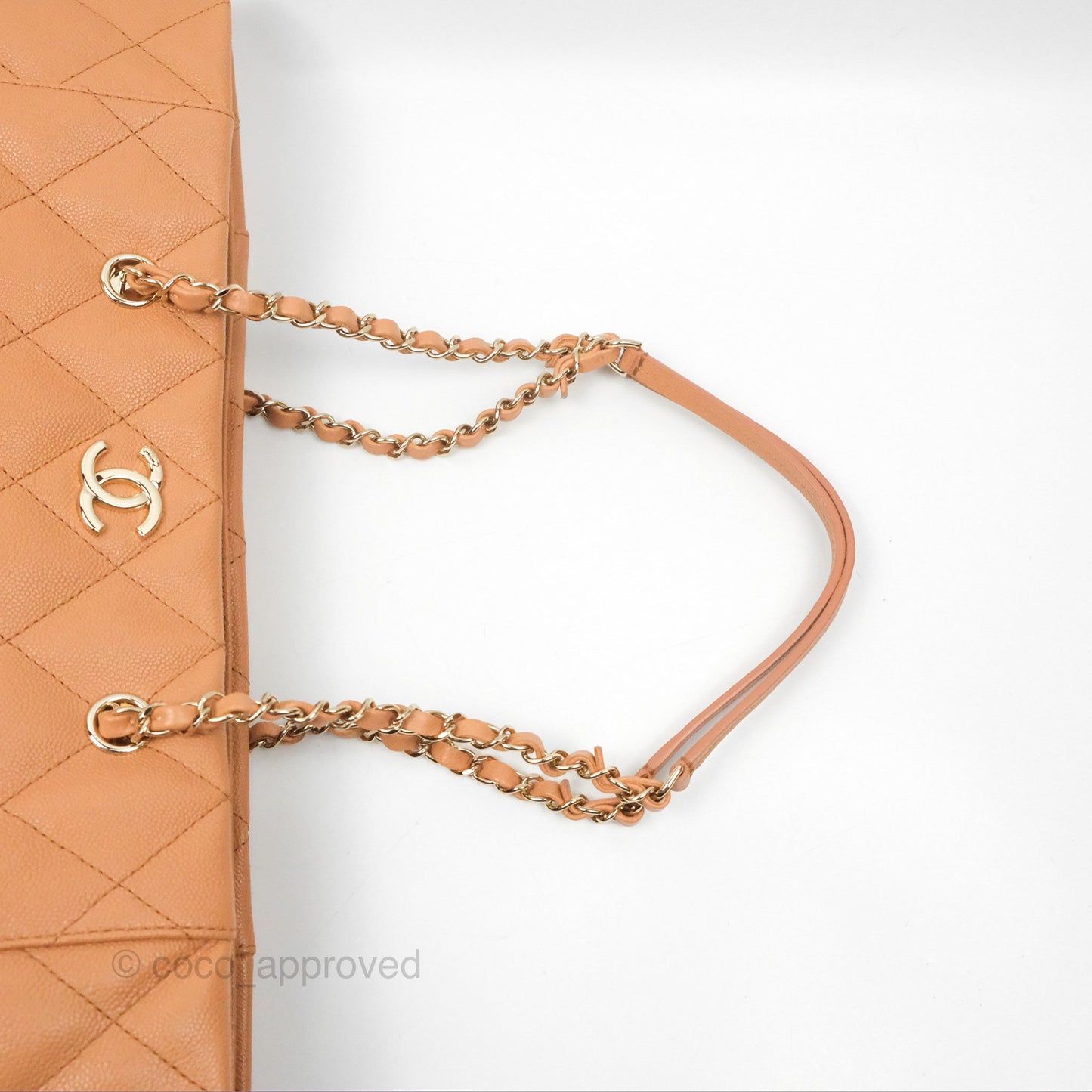 Chanel Large Quilted Caviar Shopping Tote Bag Dark Beige Gold Hardware