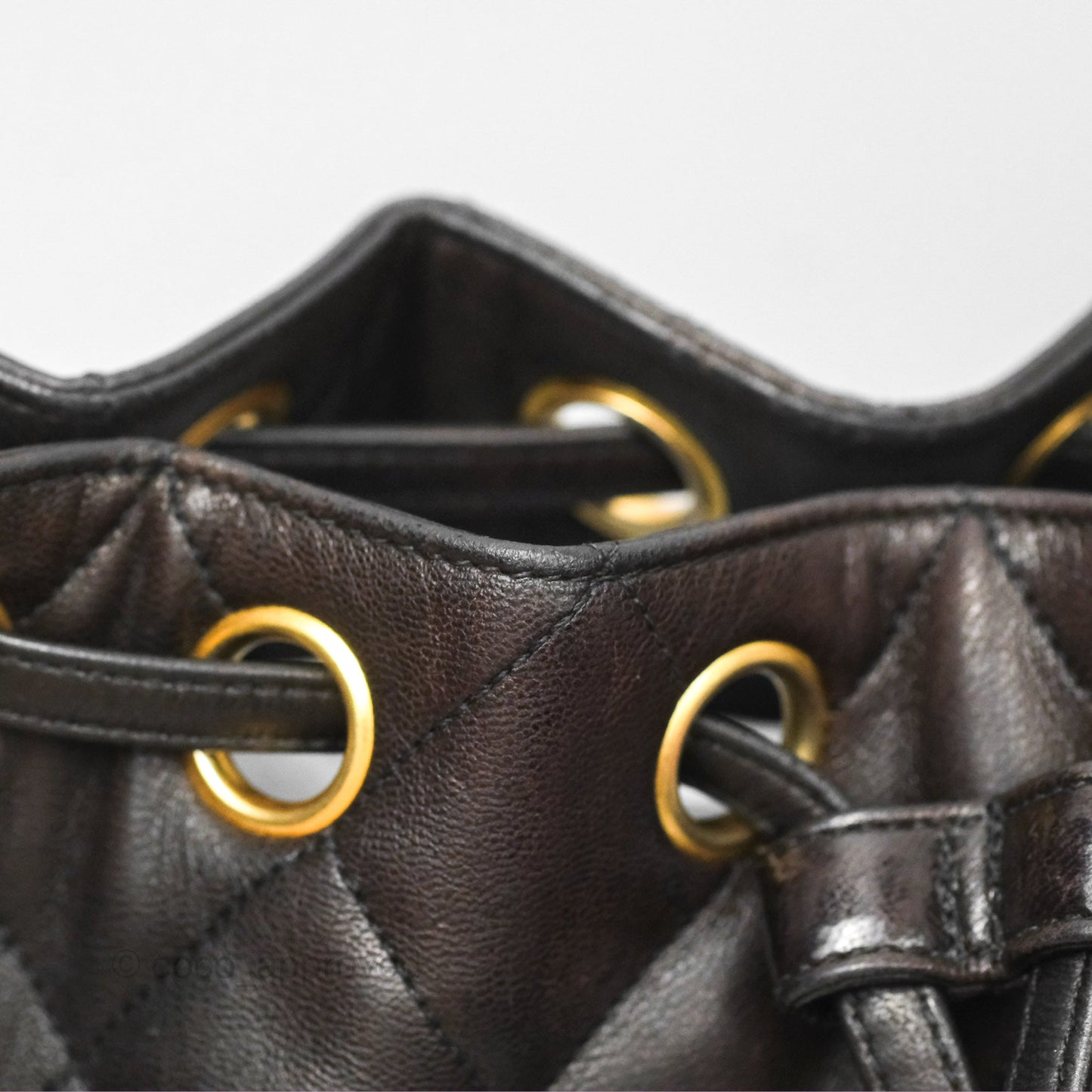 Chanel Vintage Drawstring Bucket Bag Black Lambskin Gold Hardware