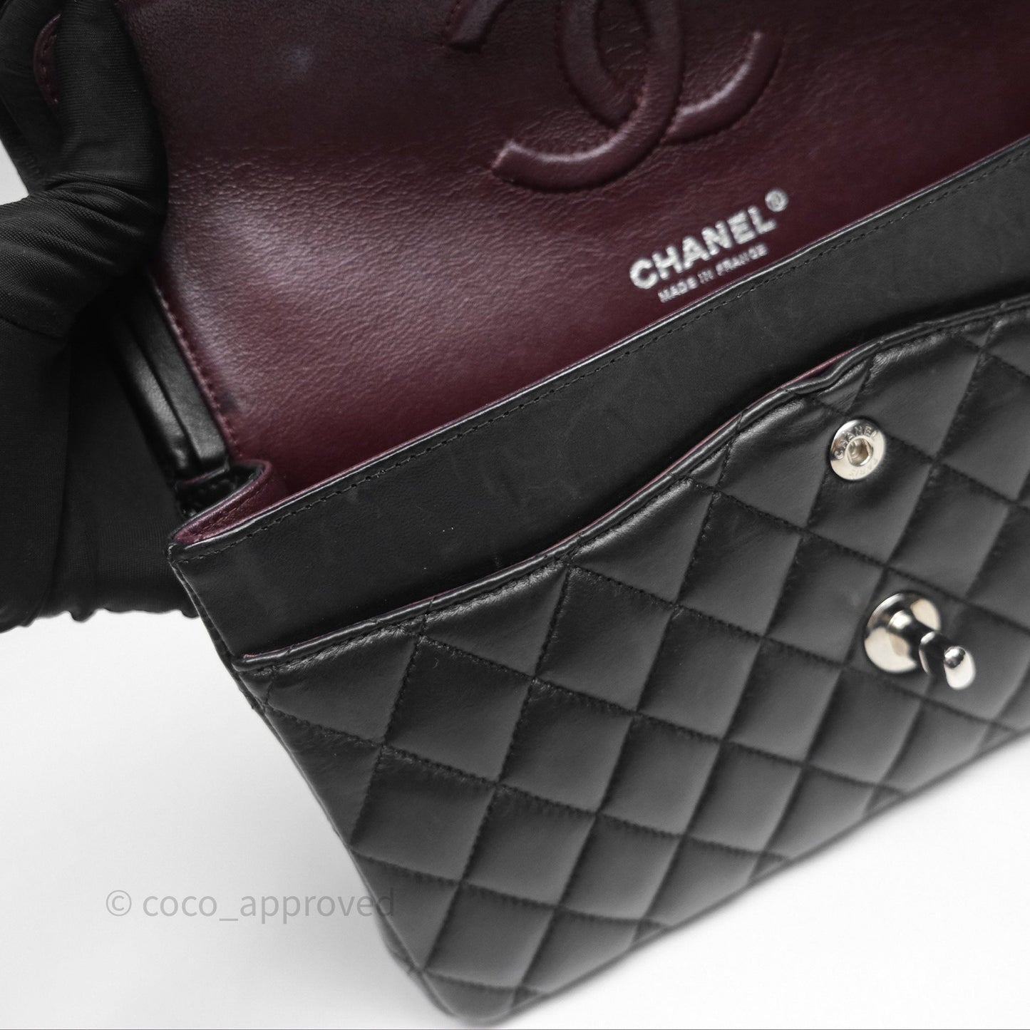 Chanel Classic M/L Medium Flap Quilted Black Lambskin Silver Hardware