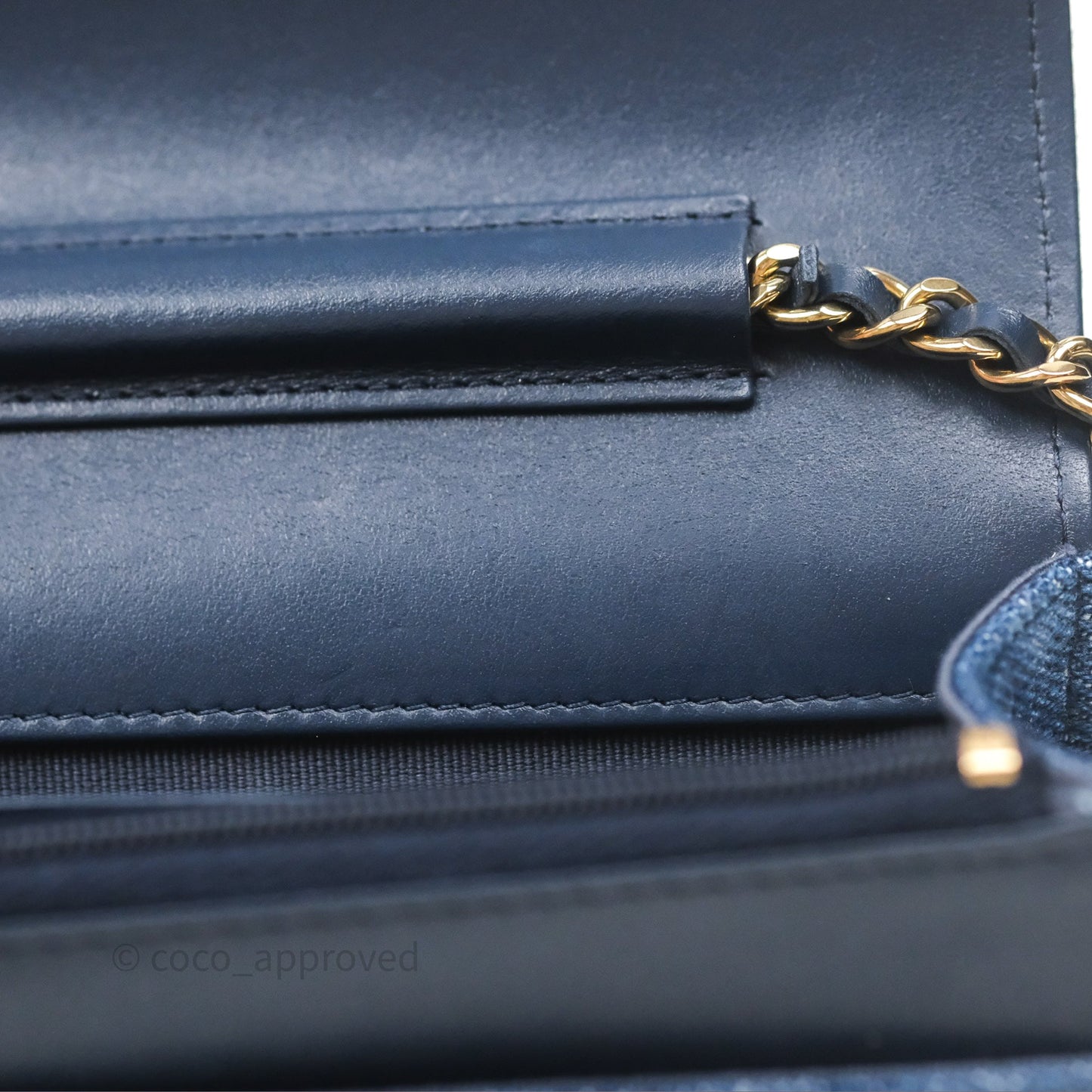 Chanel Quilted Classic Wallet on Chain WOC Denim Gold Hardware