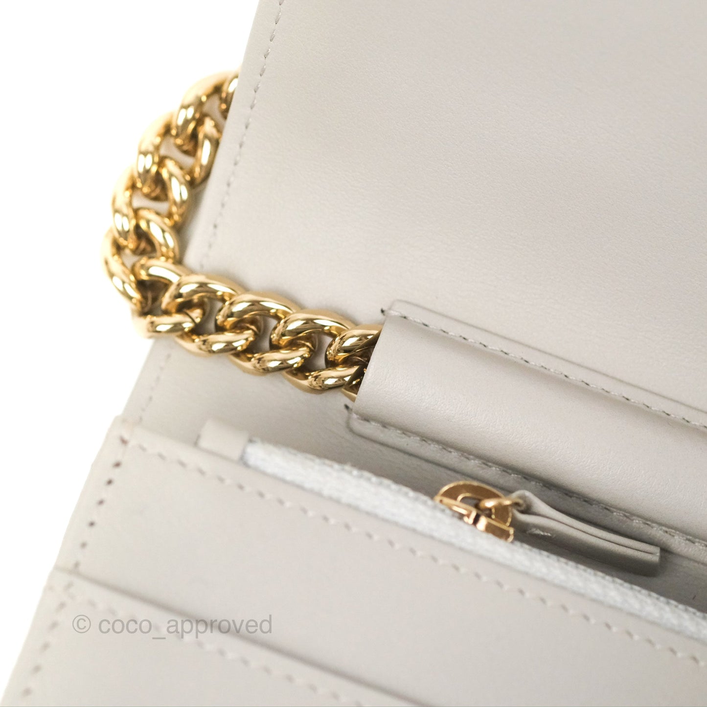 Chanel Quilted Boy Wallet on Chain WOC Light Grey Caviar Gold Hardware