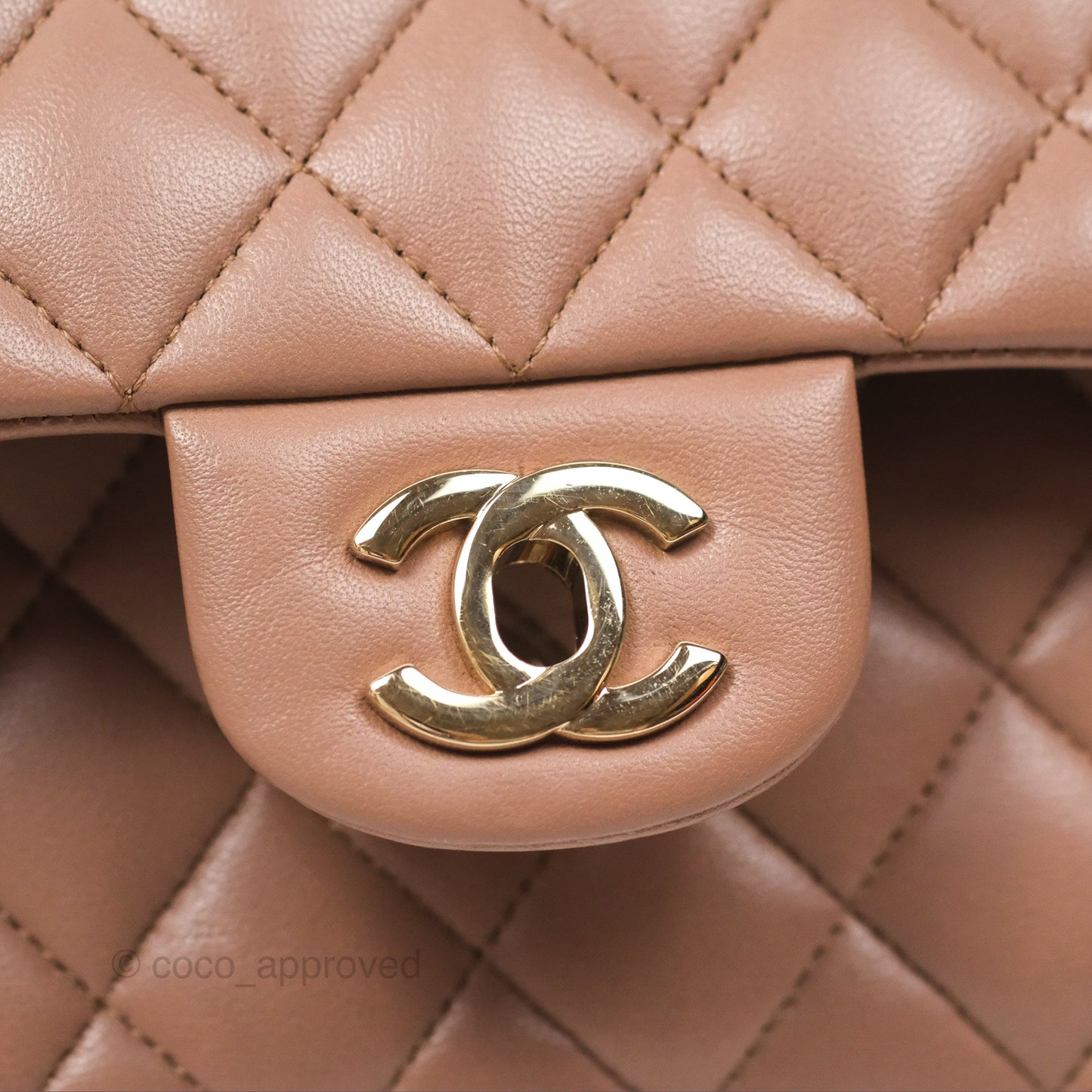 Chanel Classic M/L Medium Flap Quilted Dark Beige Lambskin Gold Hardware