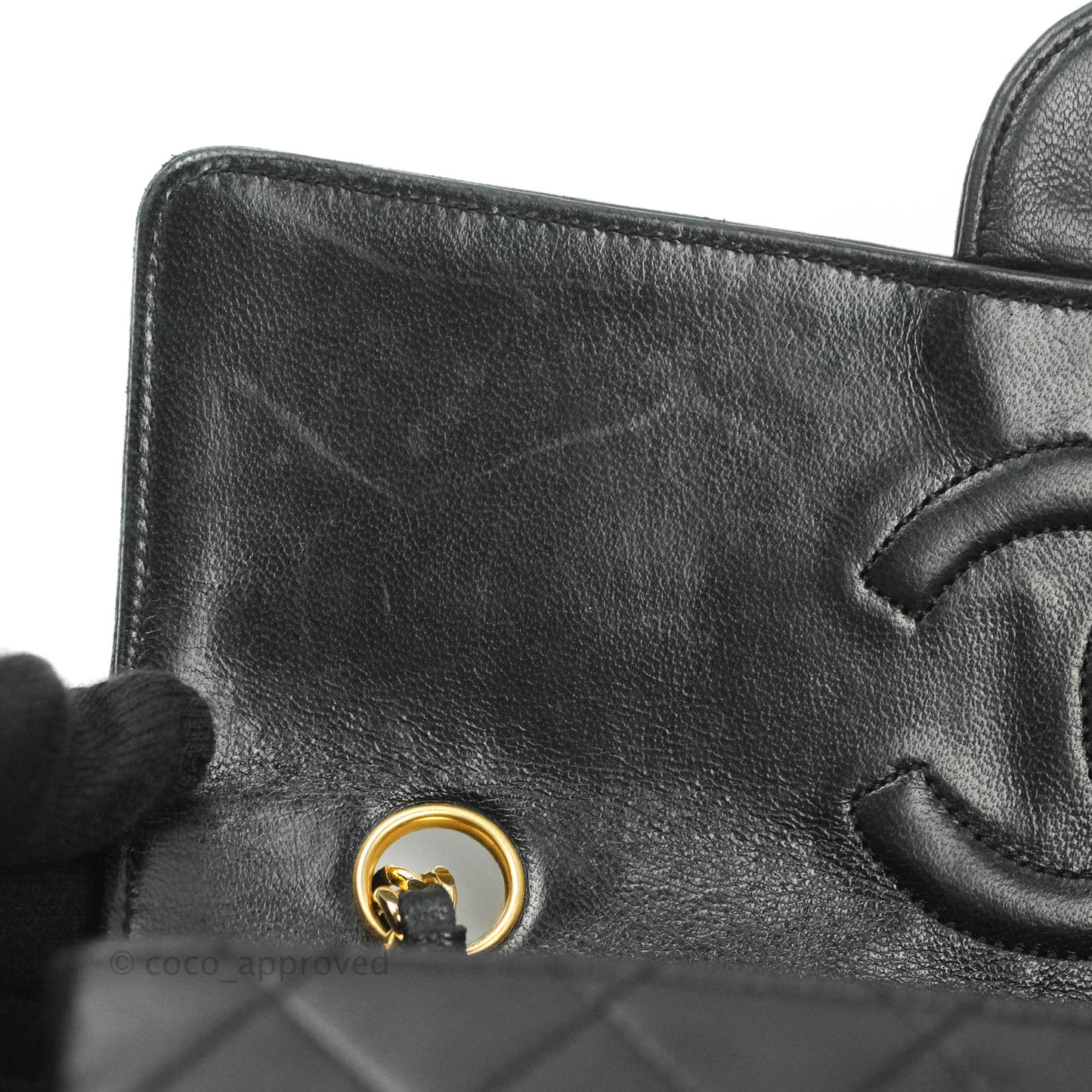 Chanel Vintage Flap Bag with Purse Pouch Black Lambskin 24K Gold Hardware