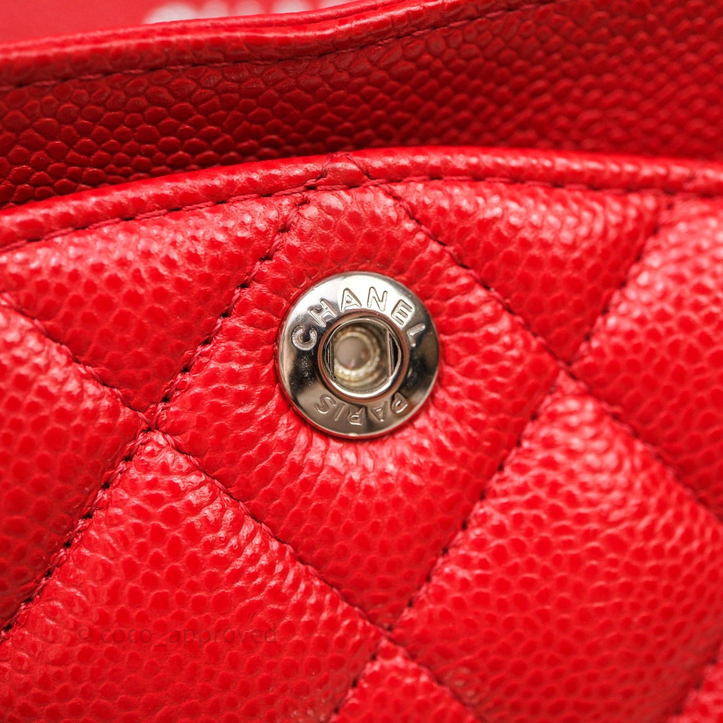 Chanel Small Classic Flap Quilted Red Caviar Silver Hardware