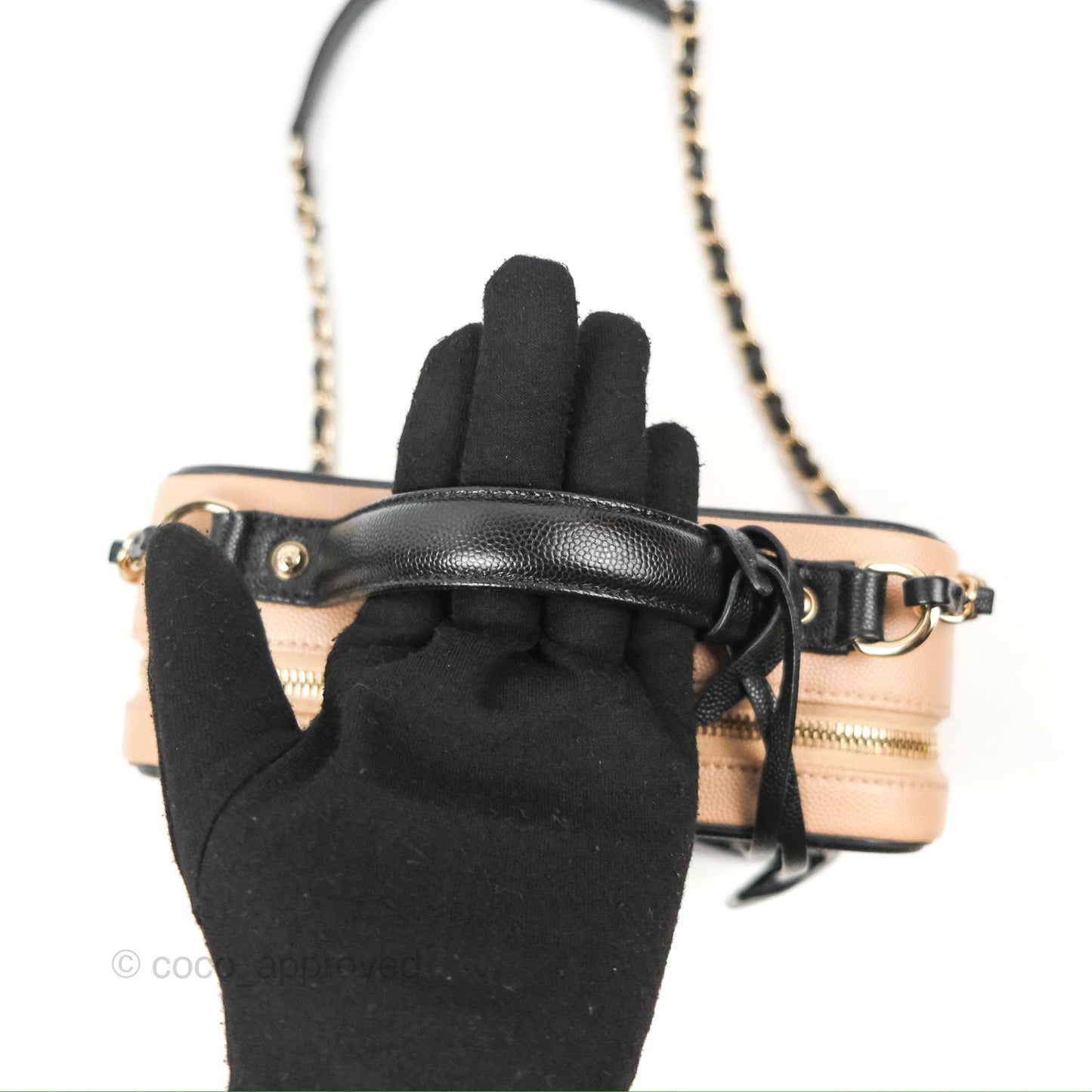 Chanel Quilted Medium CC Filigree Vanity Case Black Beige Caviar Gold Hardware