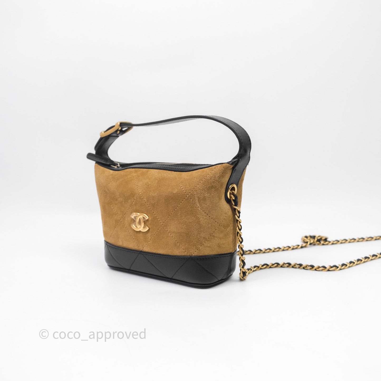 Chanel Hobo with Chain Brown Suede/ Black Calfskin Gold Hardware
