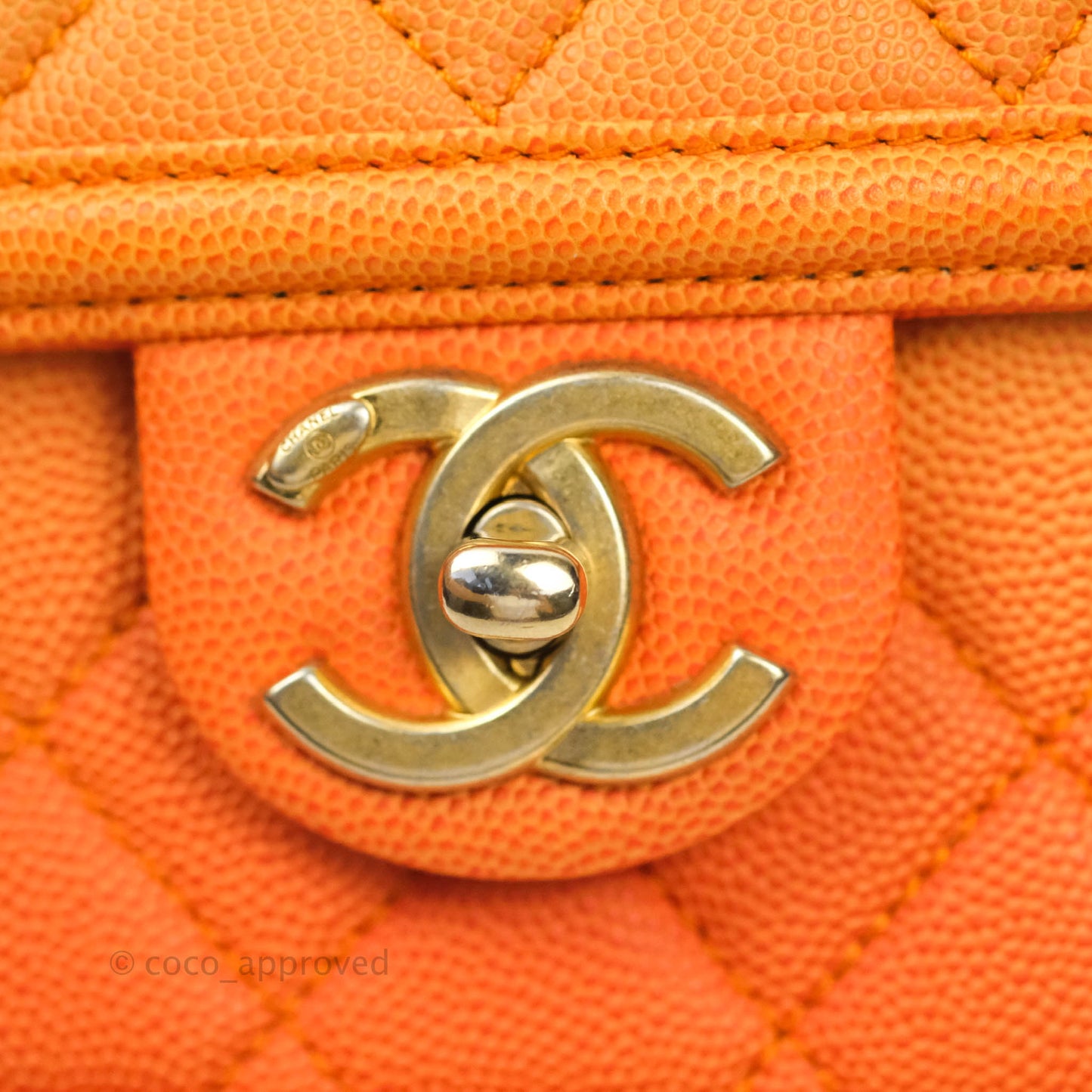 Chanel Quilted Sunset On The Sea Orange Flap Bag Caviar Aged Gold Hardware