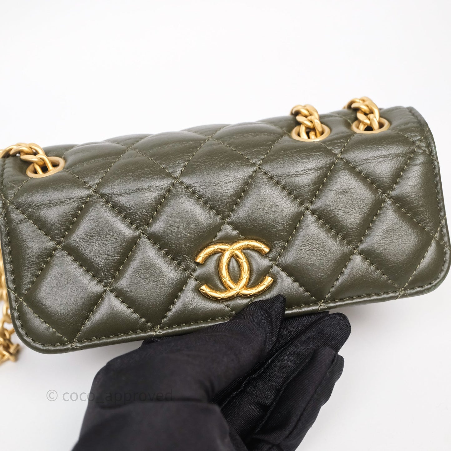 Chanel All Slide Adjustable Chain Phone Holder WOC Olive Green Lambskin