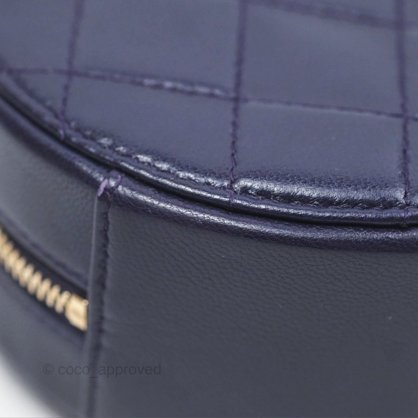 Chanel Quilted Round Clutch with Chain Dark Purple Calfskin Gold Hardware