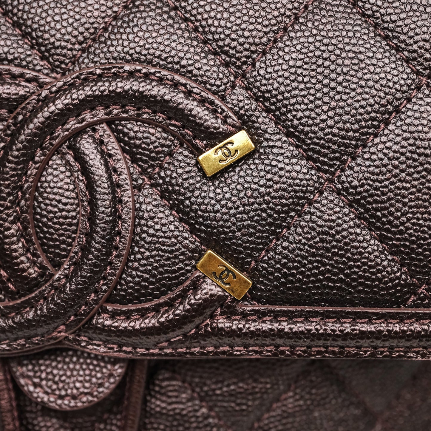Chanel Quilted Filigree Backpack Purple Iridescent Burgundy Caviar Aged Gold Hardware
