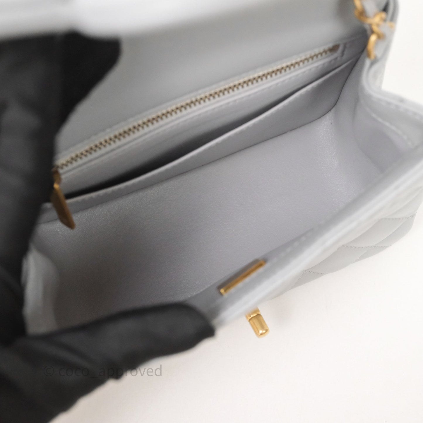 Chanel Pearl Crush Mini Square Quilted Grey Lambskin Aged Gold Hardware