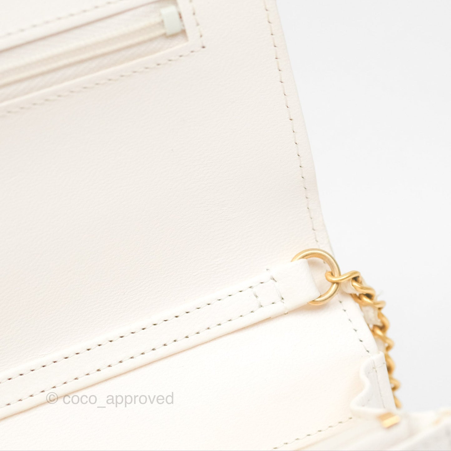 Chanel Quilted Wallet on Chain WOC Coco Heart Chain White Lambskin Aged Gold Hardware 22K