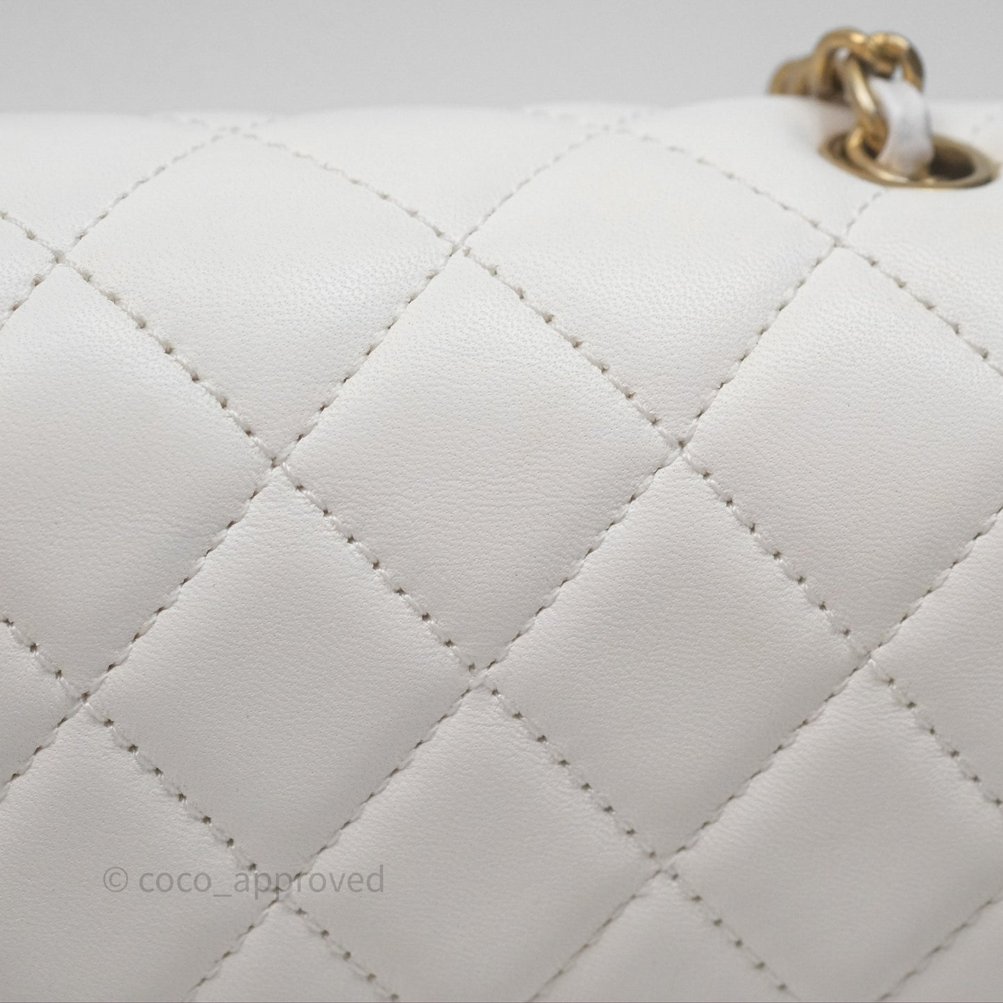 Chanel Mini Rectangular Pearl Crush Quilted White Lambskin Aged Gold Hardware