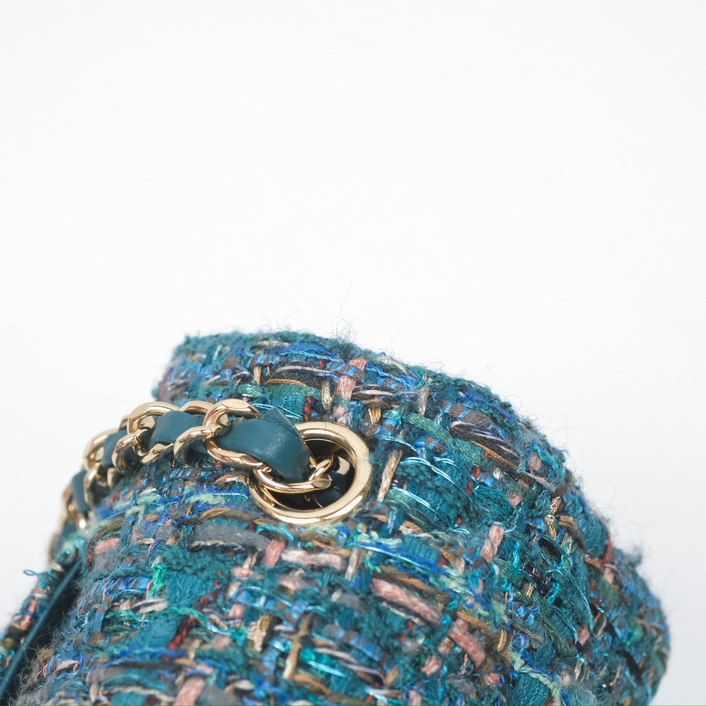 Chanel Mini Rectangular Flap Teal Tweed Gold Hardware