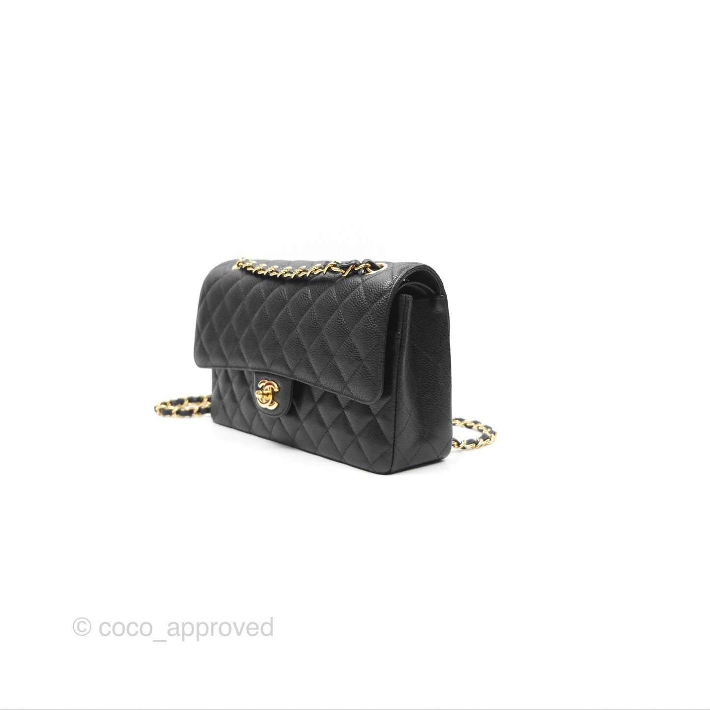 Chanel Classic M/L Medium Flap Quilted Black Caviar Gold Hardware