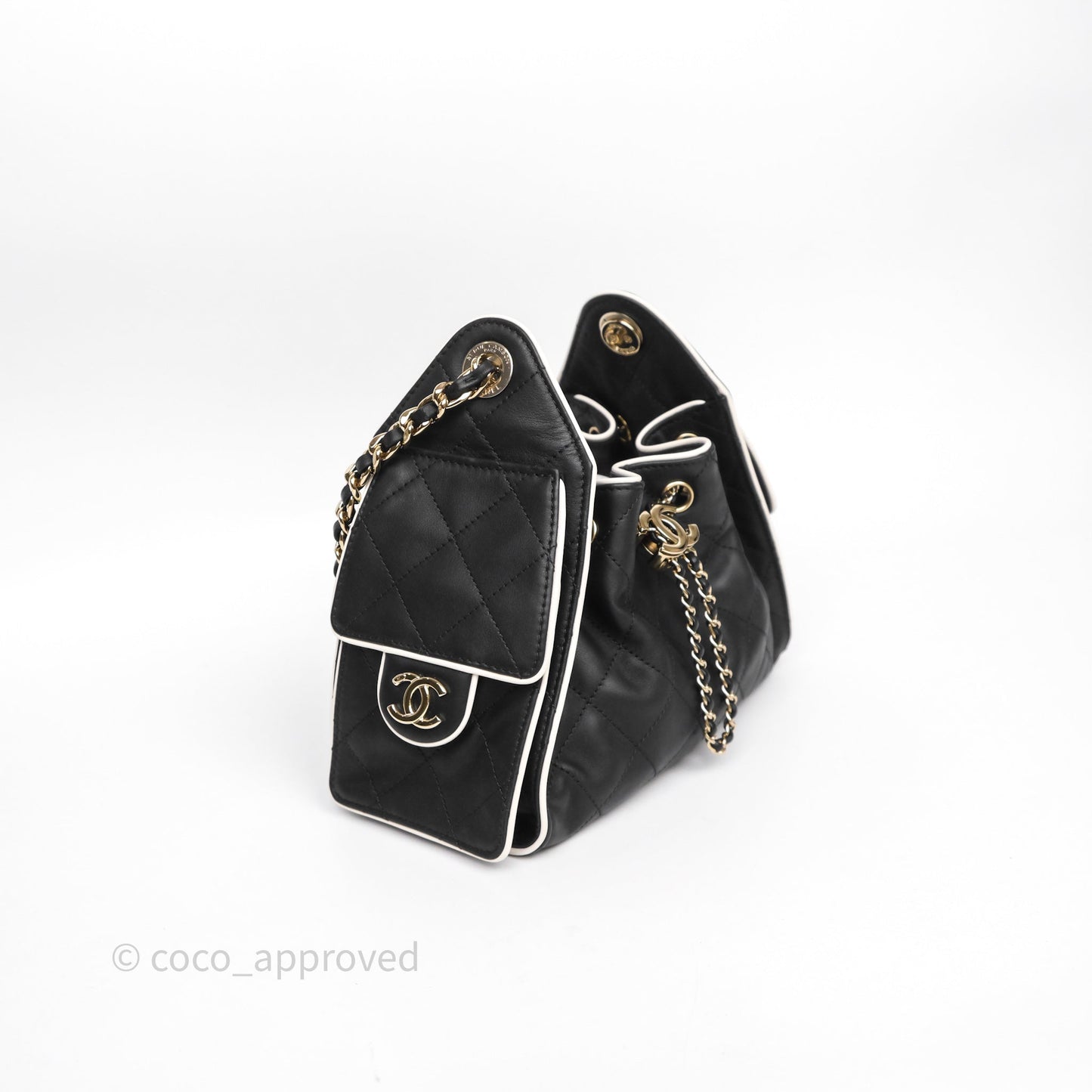 Chanel 25 Mini Bag Black/ White Calfskin Gold Hardware