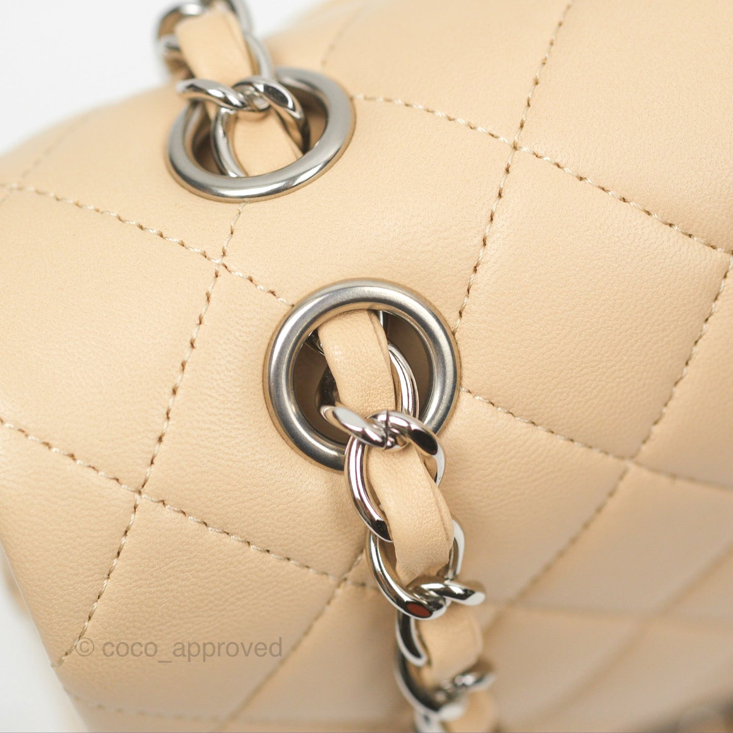 Chanel Classic M/L Medium Flap Quilted Beige Lambskin Silver Hardware