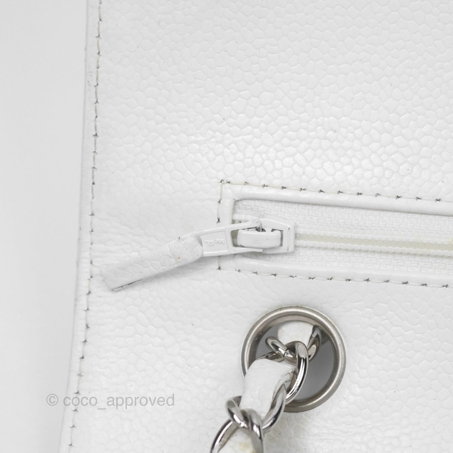 Chanel Classic M/L Medium Double Flap White Caviar Silver Hardware