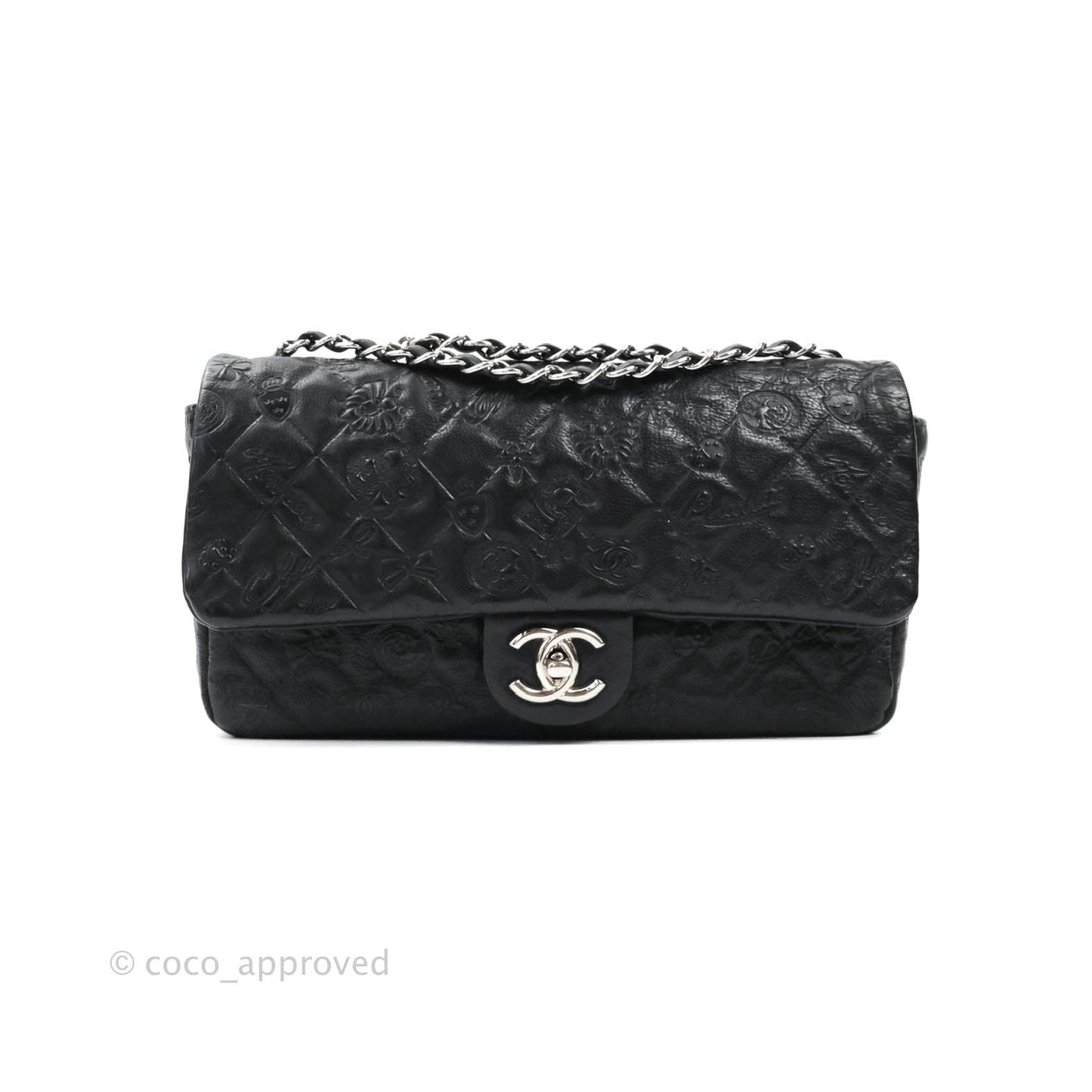 Chanel Small Embroidered Flap Bag Black Silver Hardware
