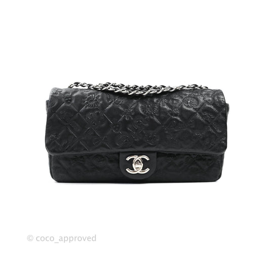 Chanel Small Embroidered Flap Bag Black Silver Hardware