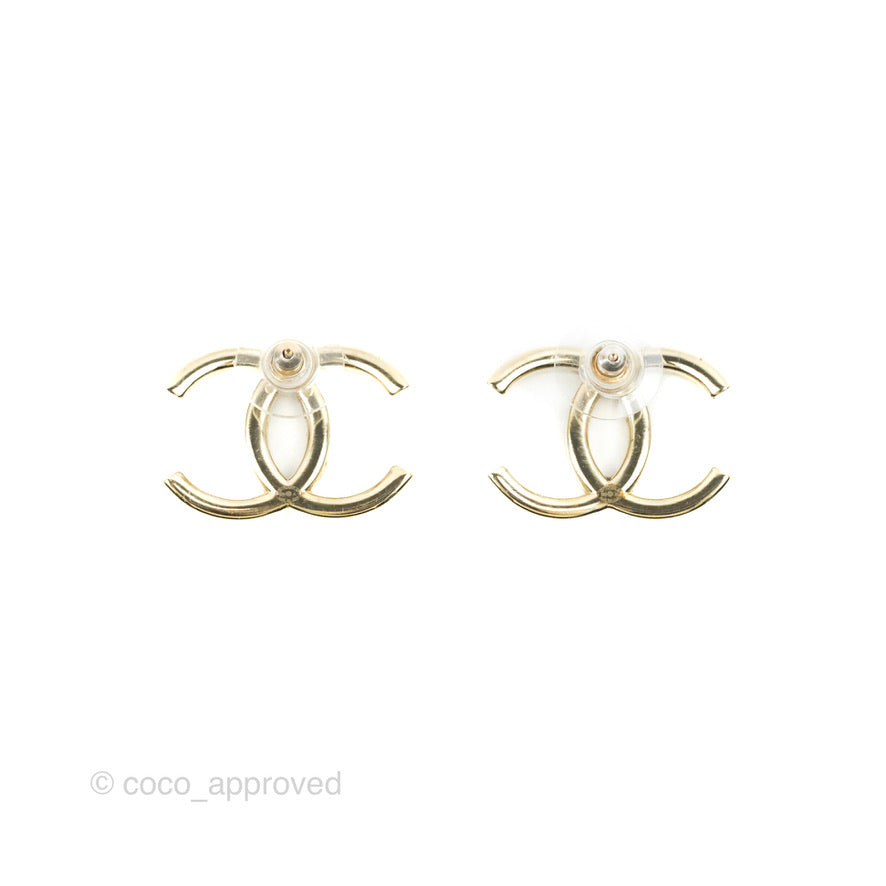 Chanel Crystal CC Earrings Gold Tone 20A