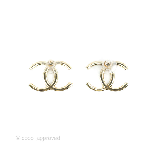 Chanel Crystal CC Earrings Gold Tone 20A