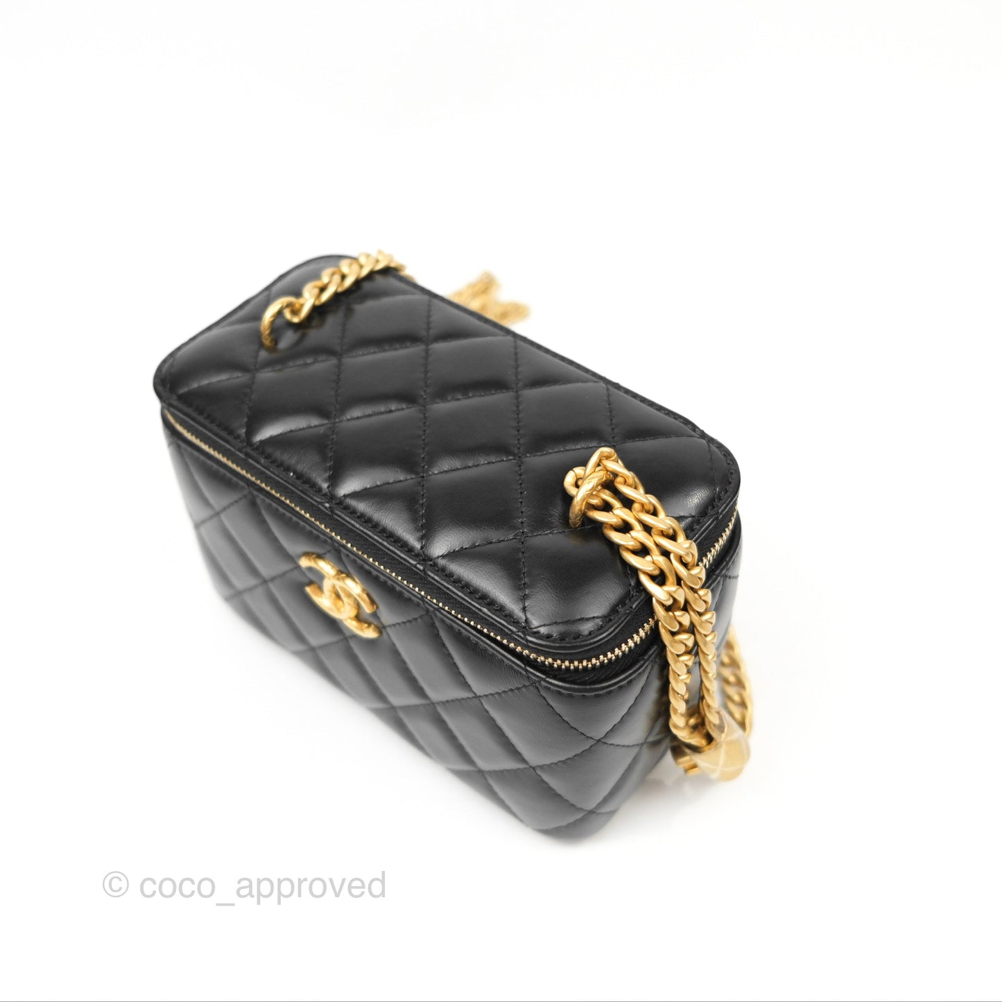 Chanel Vanity with Adjustable Chain Black Lambskin Aged Gold Hardware