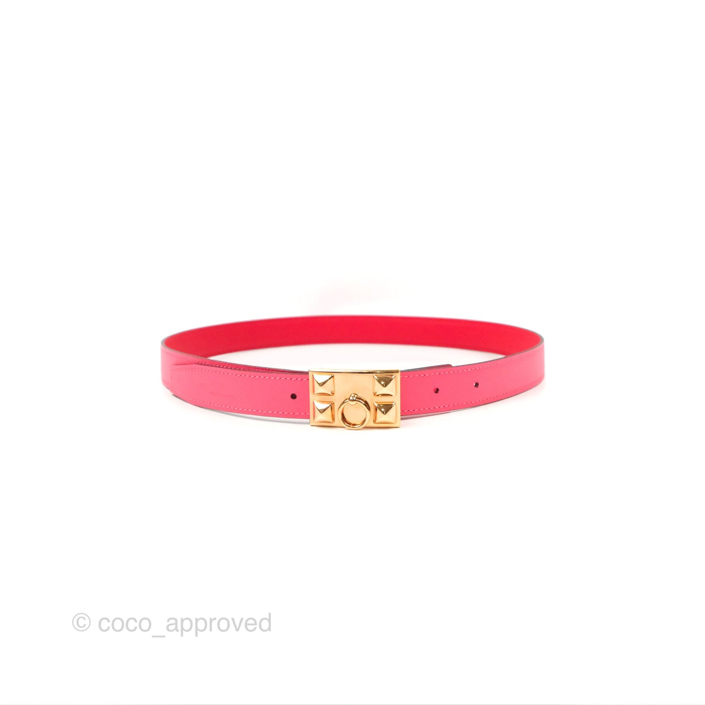 Hermes Collier de Chien Reversible Swift Pink Red Gold Hardware Size 80