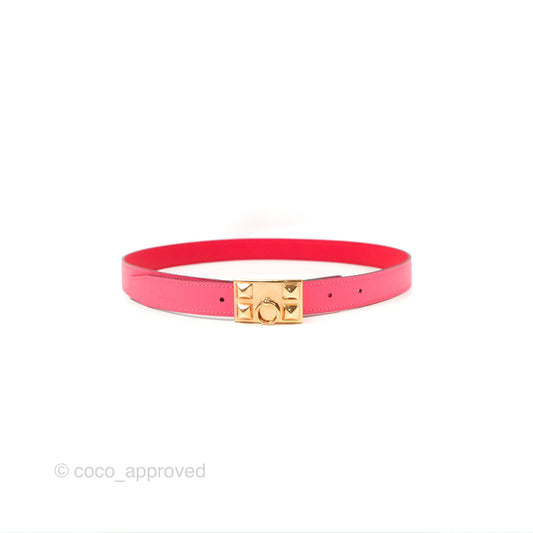 Hermes Collier de Chien Reversible Swift Pink Red Gold Hardware Size 80