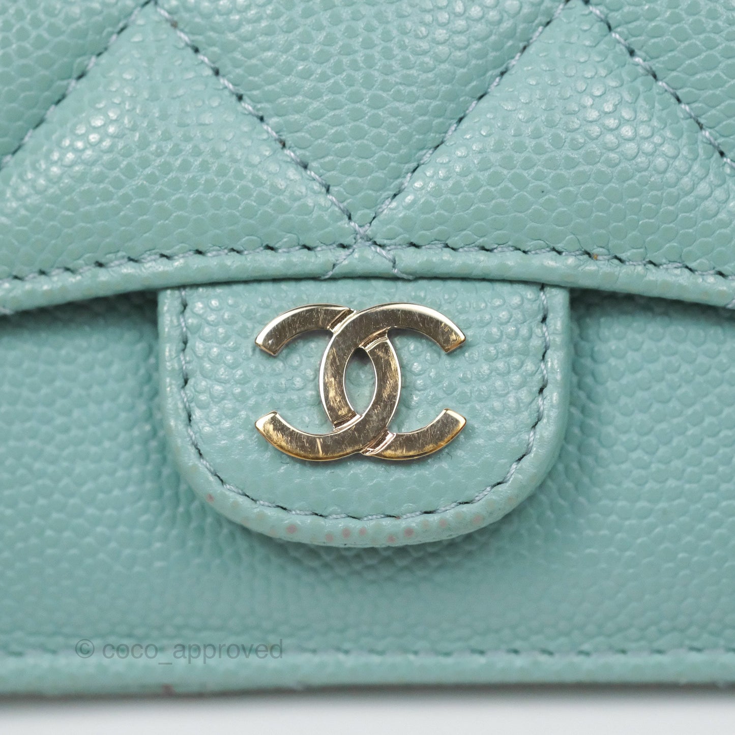 Chanel Quilted Zip Flap Card Holder Tiffany Blue Caviar Gold Hardware