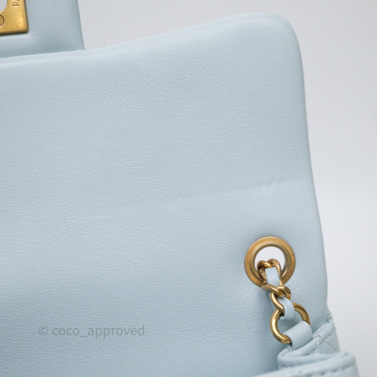 Chanel Pearl Crush Mini Rectangular Light Blue Lambskin Aged Gold Hardware