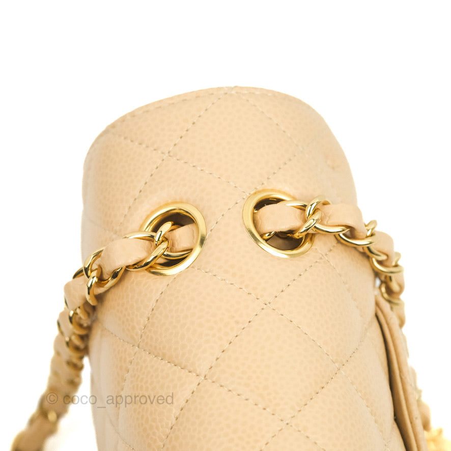 Chanel Quilted Classic M/L Medium Flap Beige Caviar Gold Hardware