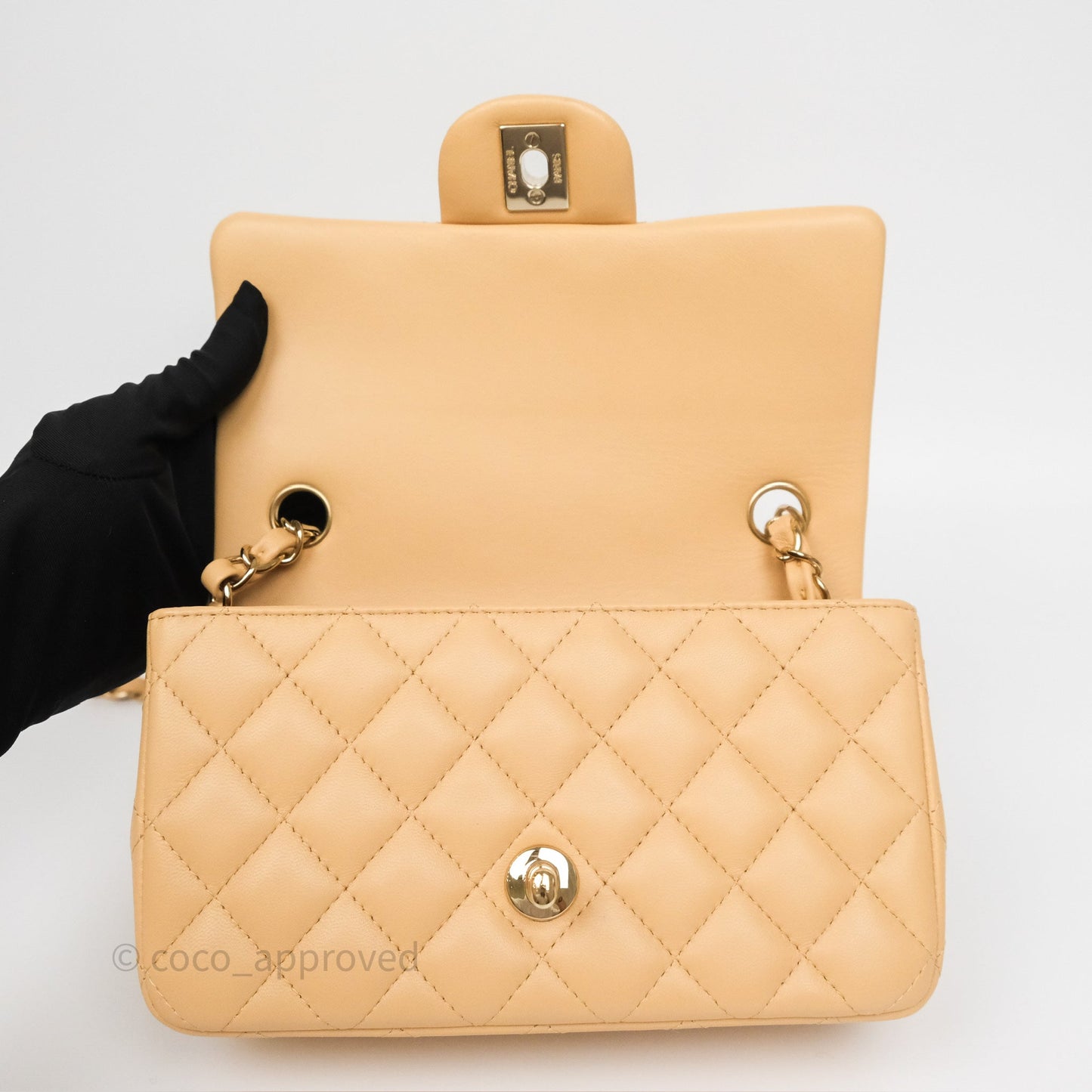 Chanel Mini Rectangular Quilted Beige Lambskin Gold Hardware