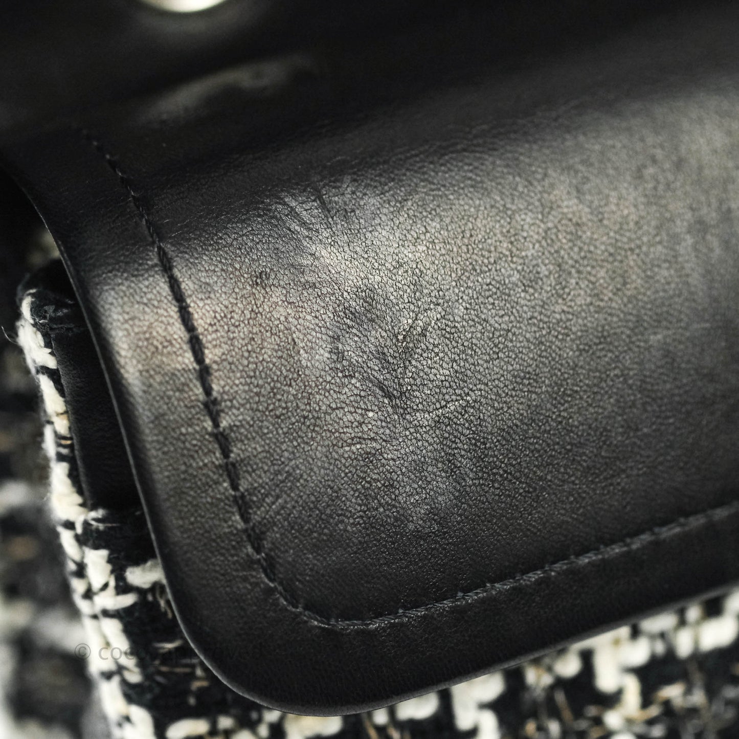 Chanel Classic M/L Medium Quilted Double Flap Bag Lambskin Tweed Black & White Silver Hardware