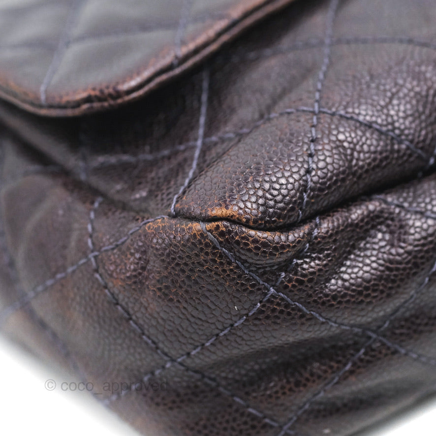 Chanel Jumbo Easy Flap Bag Caviar Dark Purple Ruthenium Hardware