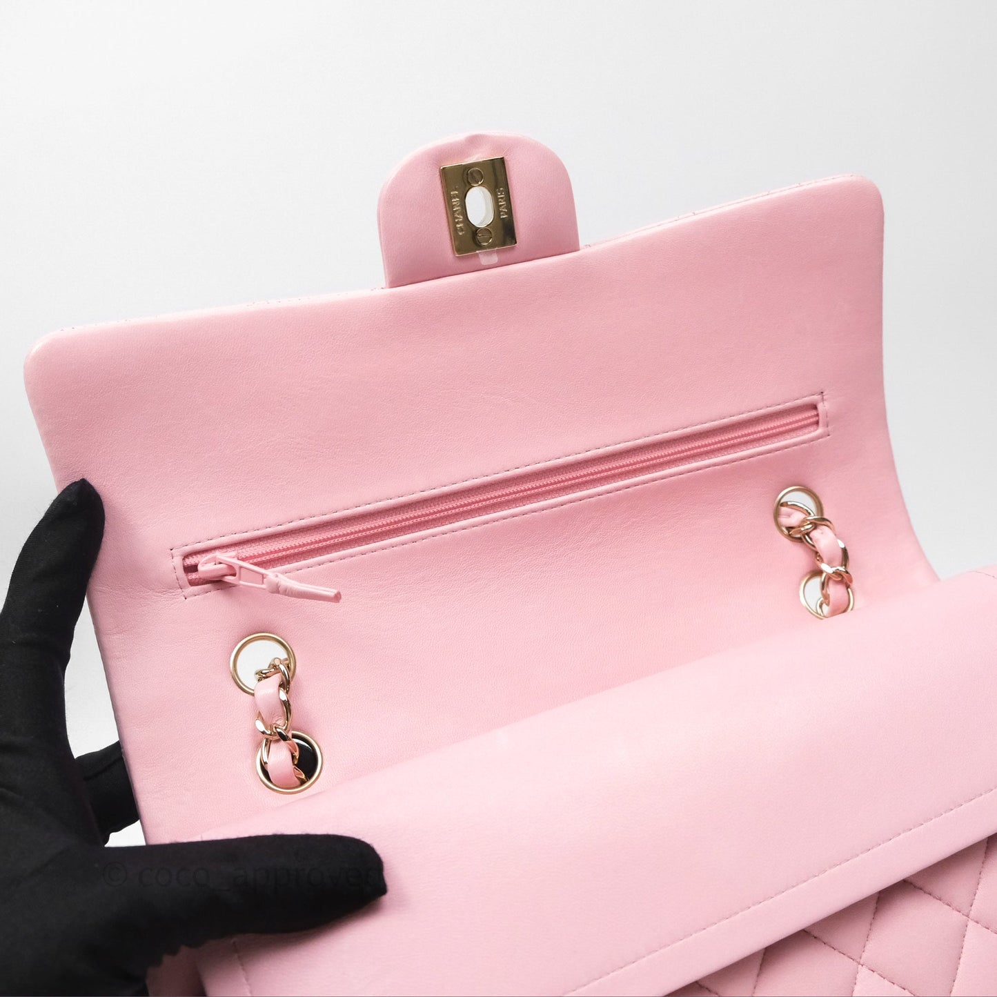 Chanel Classic M/L Medium Flap Quilted Pink Lambskin Gold Hardware