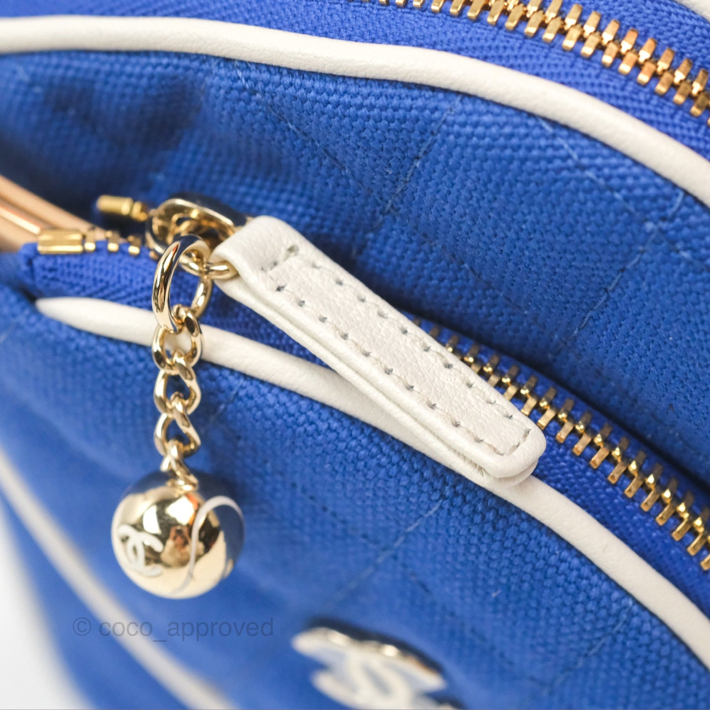 Chanel Mini Tennis Racket Clutch with Chain Blue White Cotton 23C