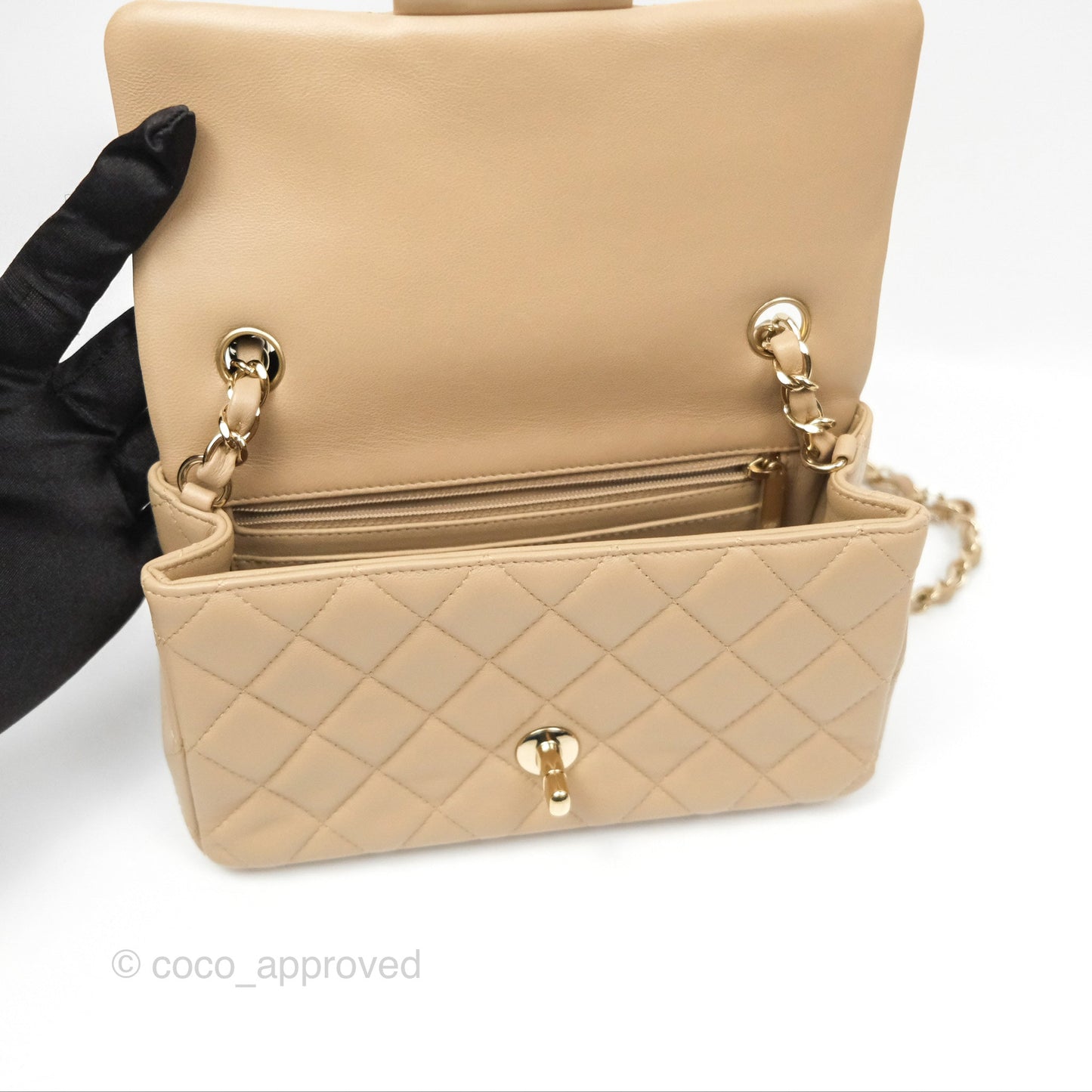Chanel Mini Rectangular Quilted Beige Lambskin Gold Hardware